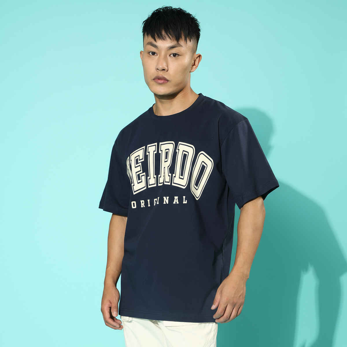 VEIRDO Men's Printed Oversized T-shirt | OS 100 VDORGNL NVY | Navy Blue - L