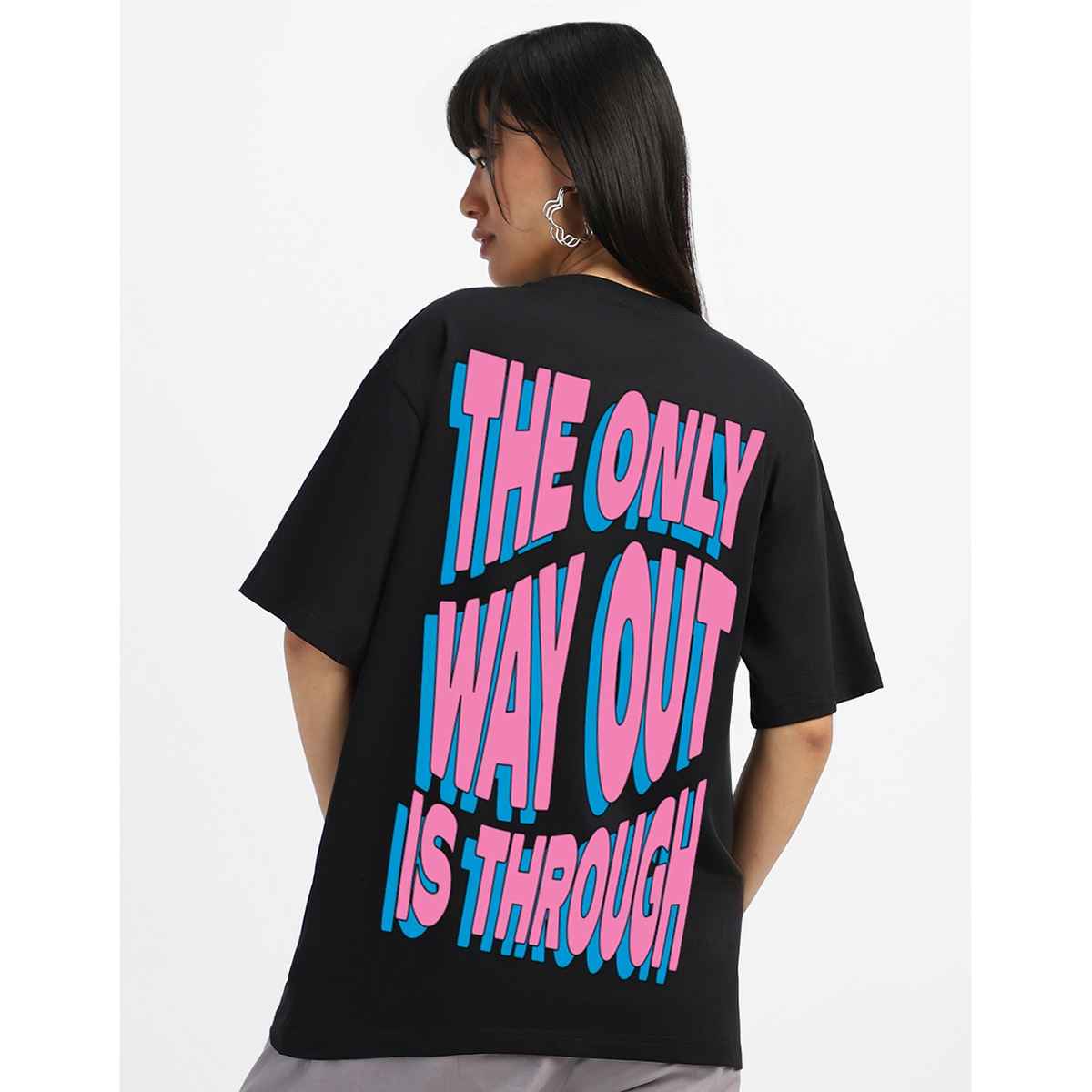 Juneberry Women s Typographic Back Print Black T-shirt - S