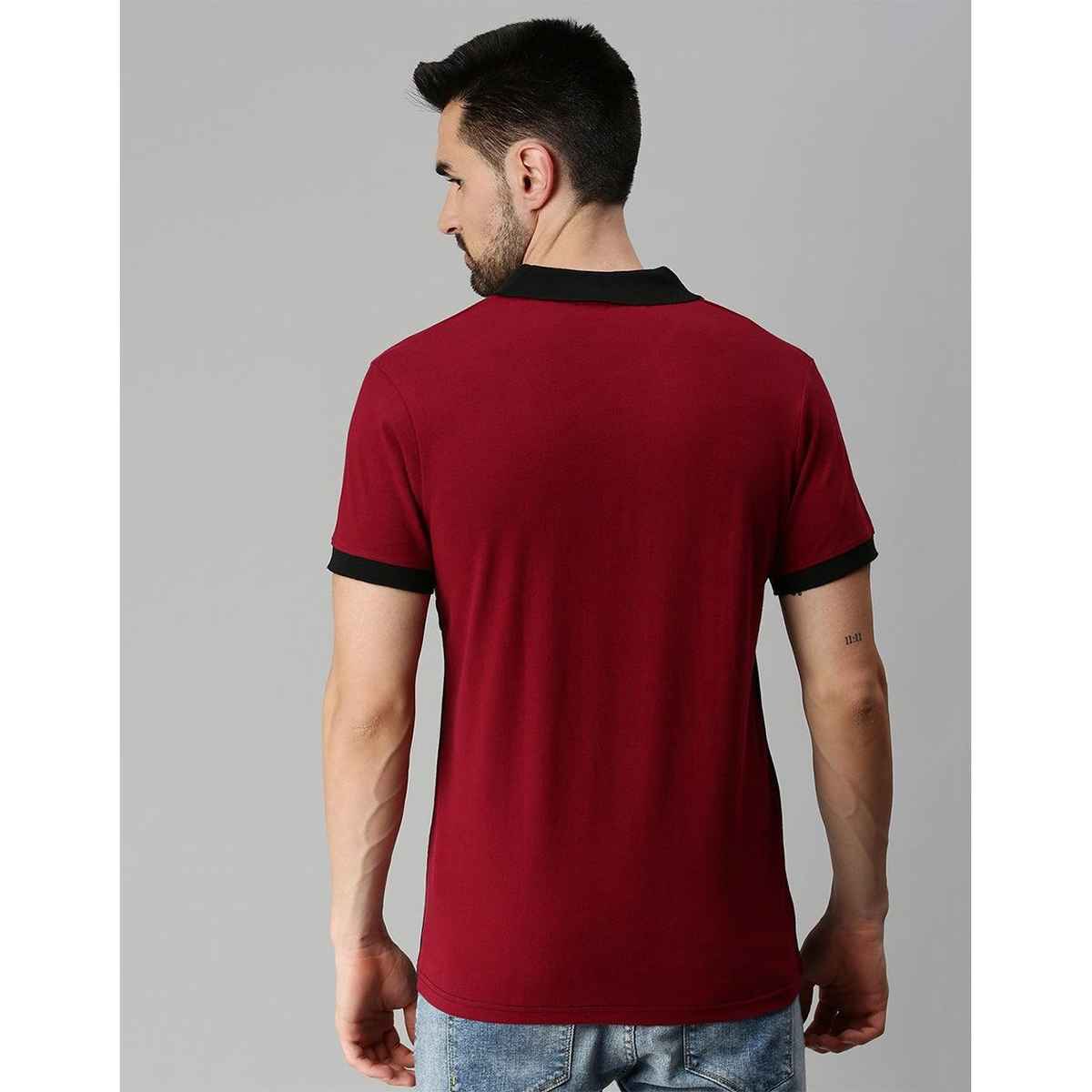 VEIRDO Men's Colorblock Regular Polo T-Shirt | P-22 BLK MRN | Maroon - S