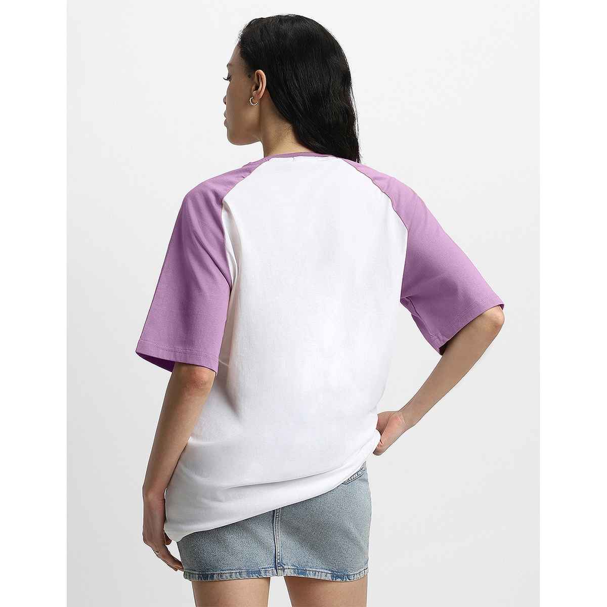 Juneberry Women s Typographic Front Print White T-shirt - S | White-Lavender