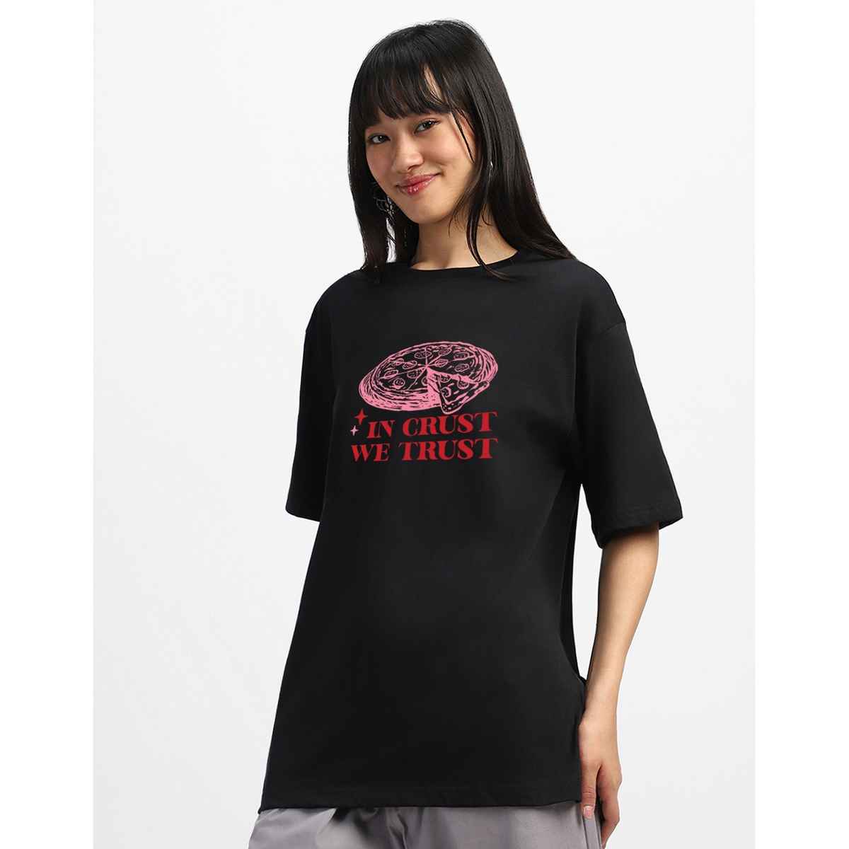 Juneberry Women s Graphic Back Print Black T-shirt - XL
