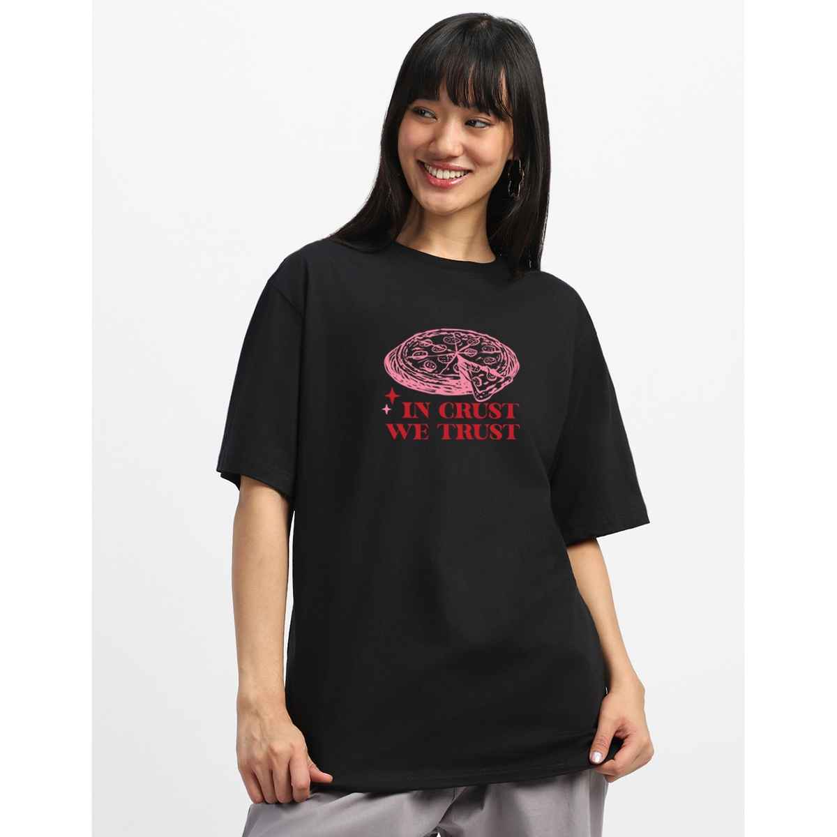 Juneberry Women s Graphic Back Print Black T-shirt - XL