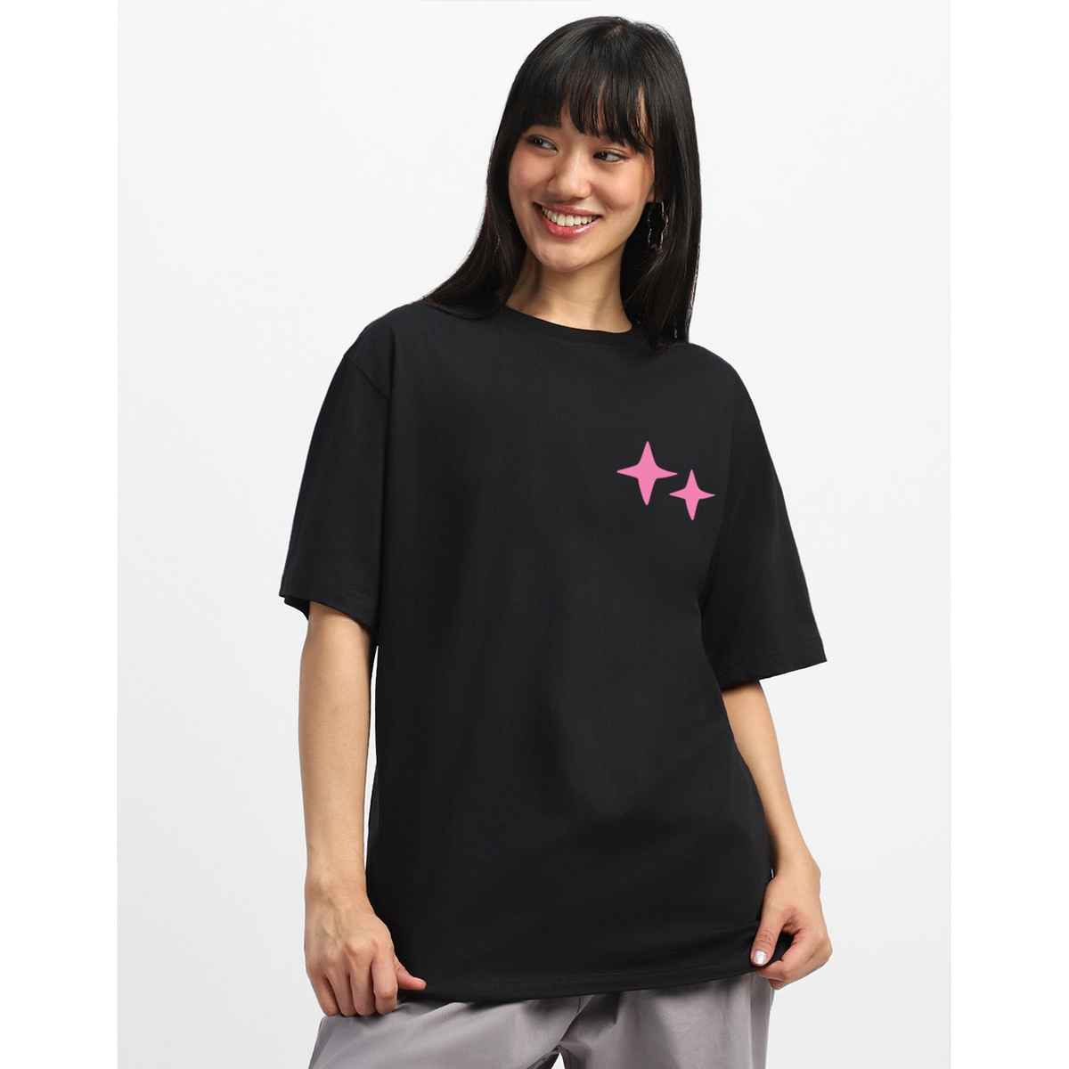 Juneberry Women s Typographic Back Print Black T-shirt - M