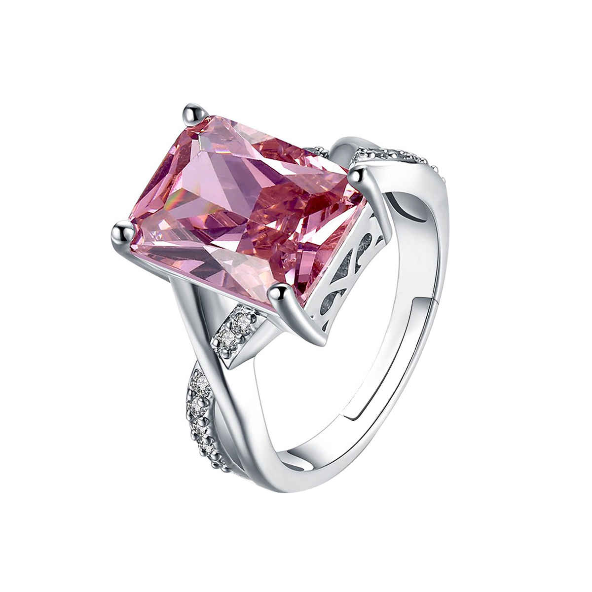 Yellow Chimes Adjustable Pink Crystal Ring for Women, Rhodium Plated