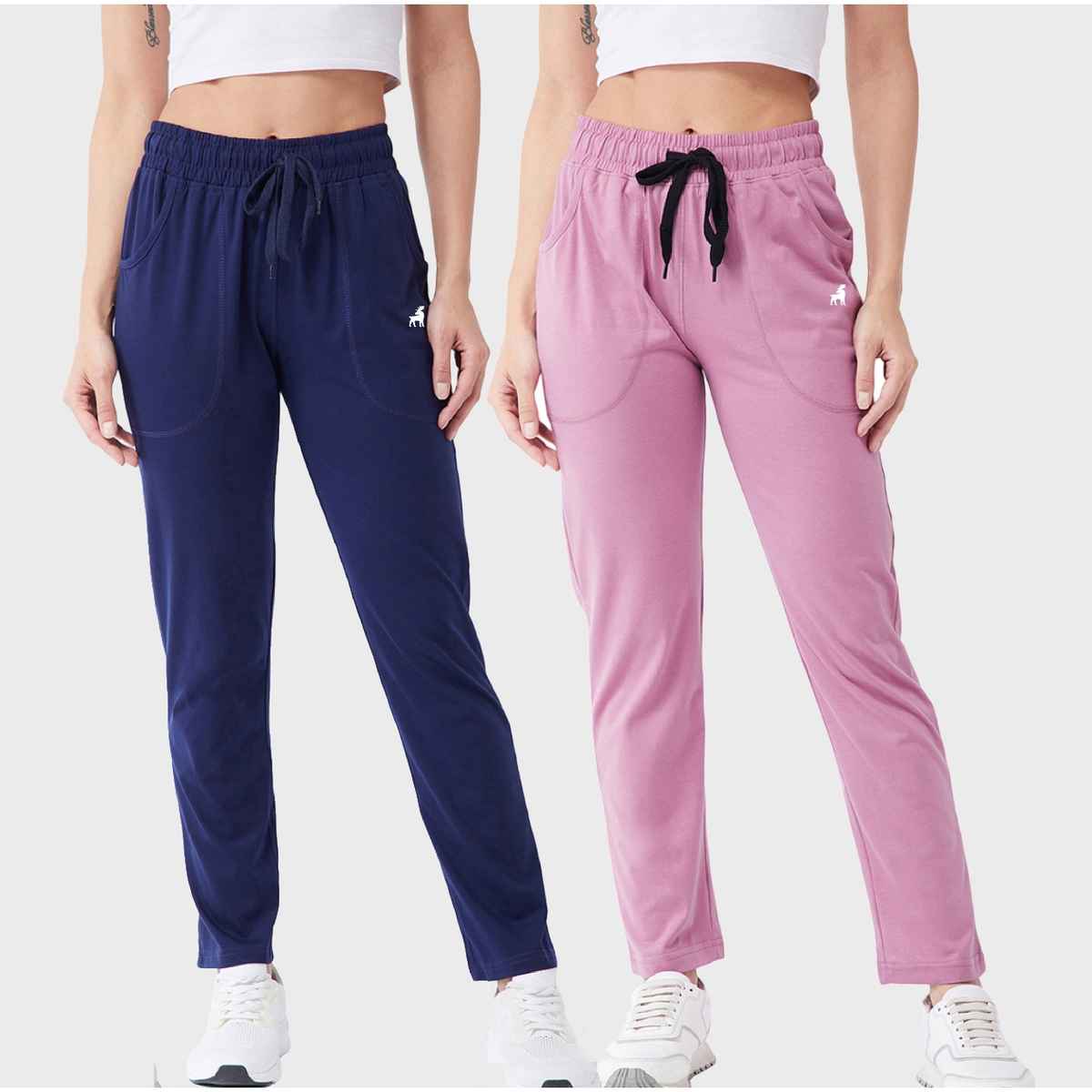 Modeve Women's Cotton Blend Solid Track Pant for Summer | Navy and Onion | L