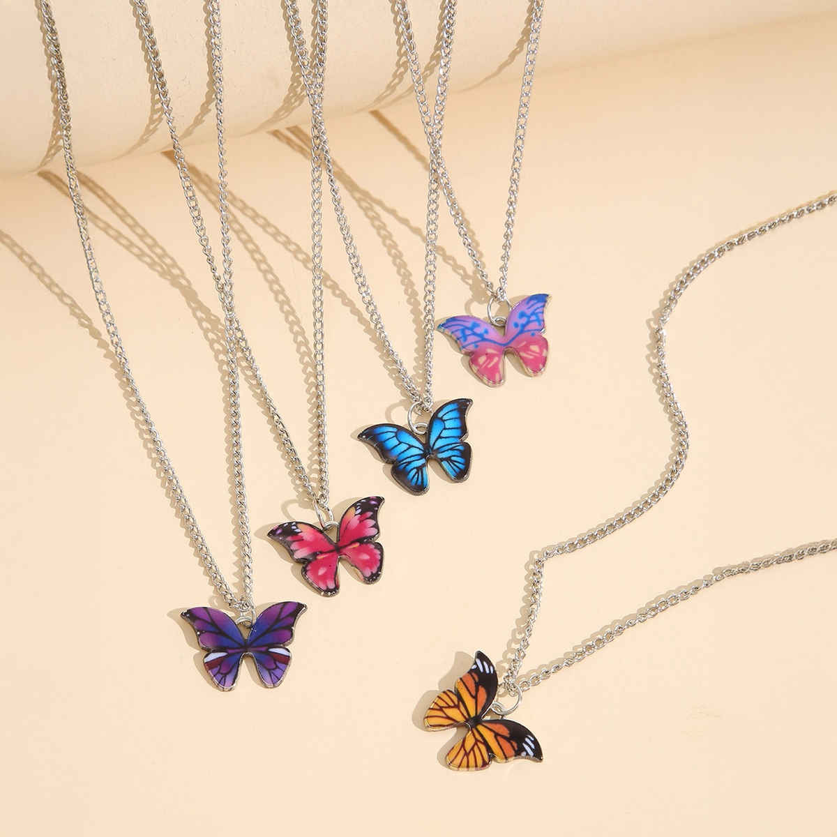 Shining Diva Fashion 5 Pcs Stylish Butterfly Pendant Necklace Set for Women and Girls | 15817np
