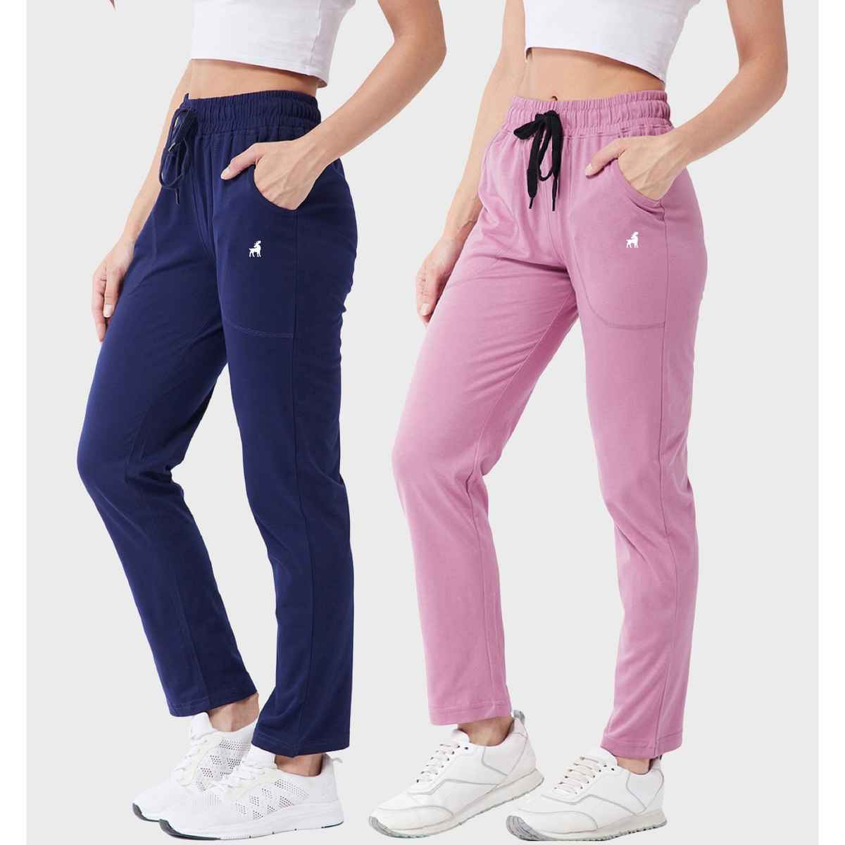 Modeve Women's Cotton Blend Solid Track Pant for Summer | Navy and Onion | L