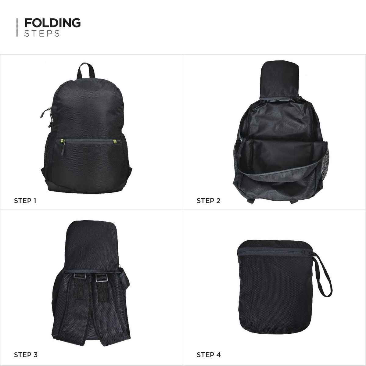 FATMUG Lightweight Foldable Travel Bag for Camping Trekking Day Trips Backpack | Black - 25 L