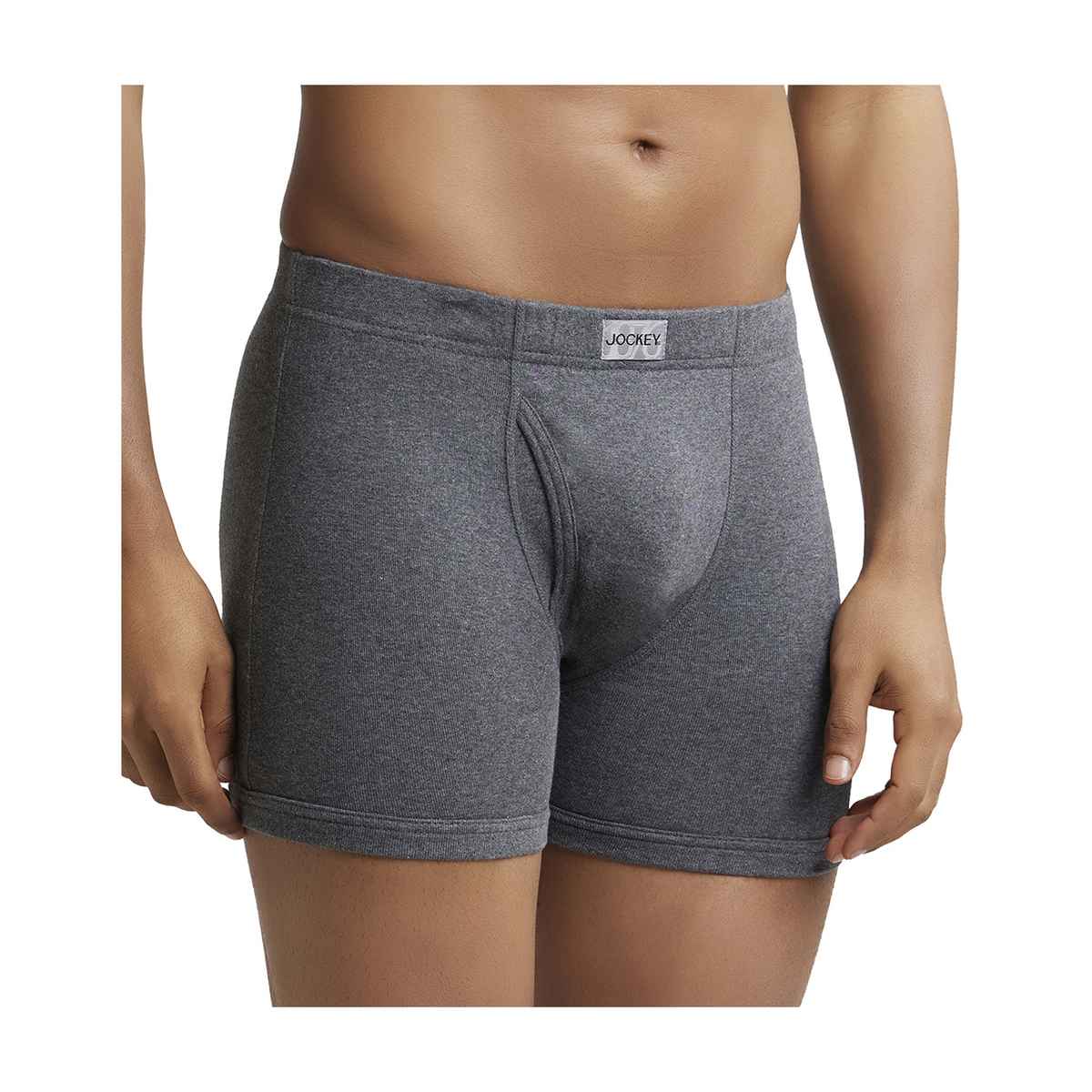 Jockey 8008 Men's Super Combed Cotton Rib Underwear Solid Boxer Brief|Concealed Waistband | Grey-M
