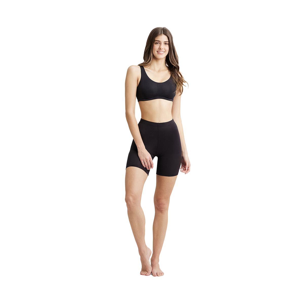 Jockey 1529 Women's Super Combed Cotton Mid Waist Underwear Shorties|Concealed Waistband | Black-L