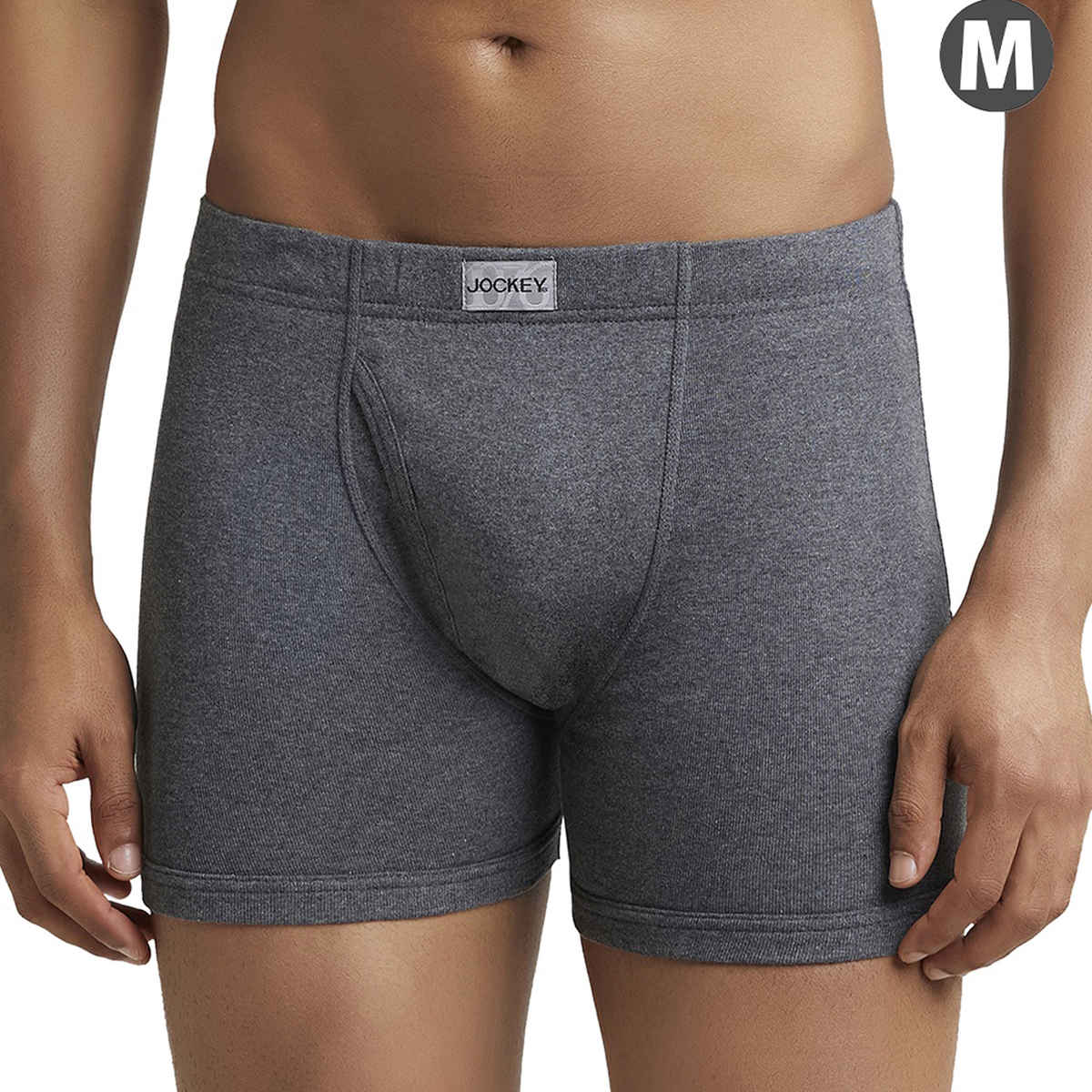 Jockey 8008 Men's Super Combed Cotton Rib Underwear Solid Boxer Brief|Concealed Waistband | Grey-M