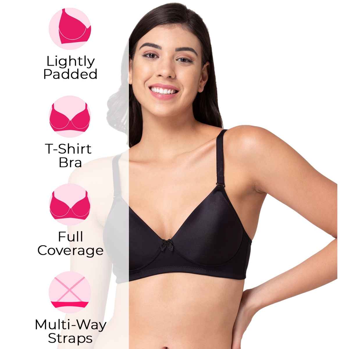 Tweens Backless Lightly Padded Transparent Back T-Shirt Bra | Black-36D