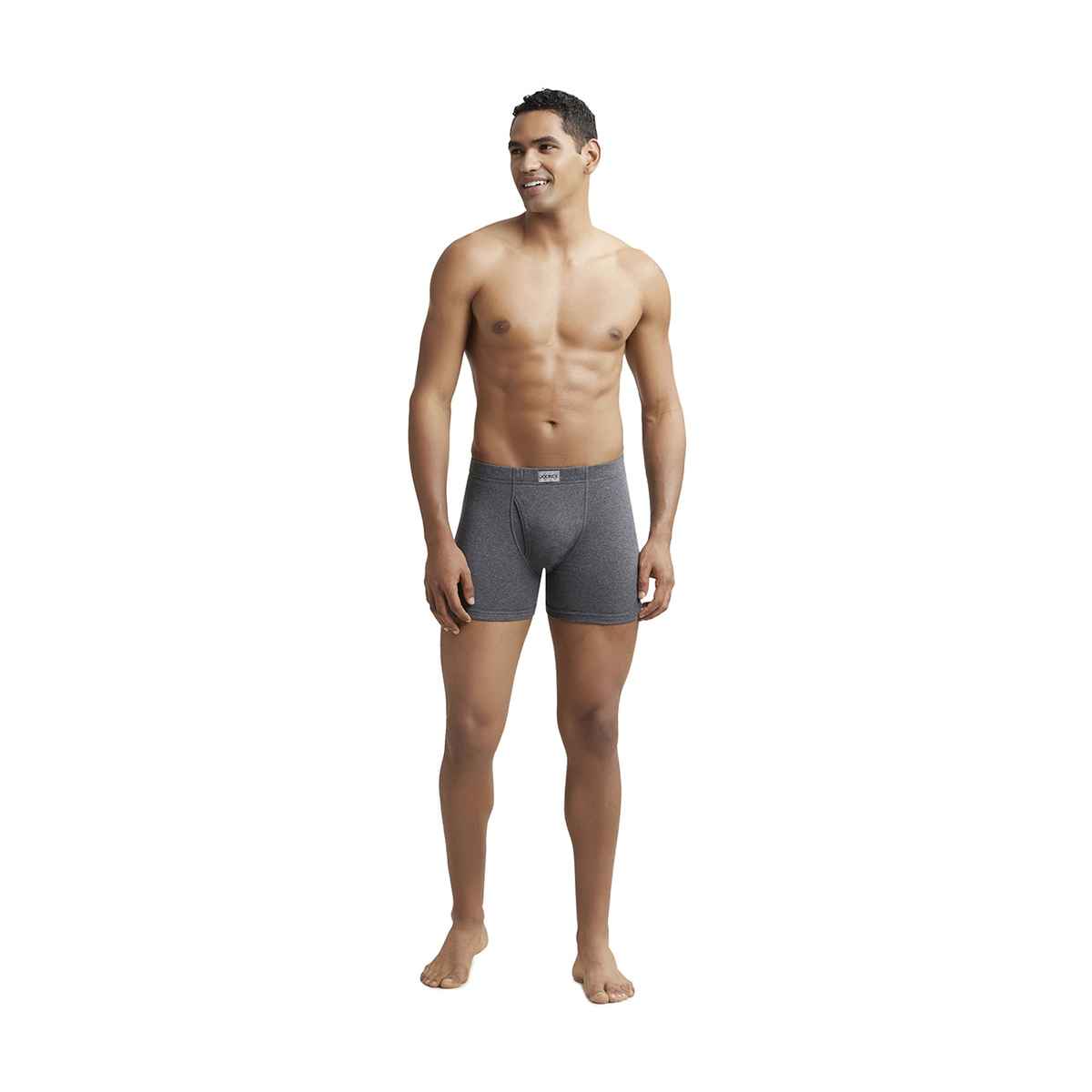 Jockey 8008 Men's Super Combed Cotton Rib Underwear Solid Boxer Brief|Concealed Waistband | Grey-M