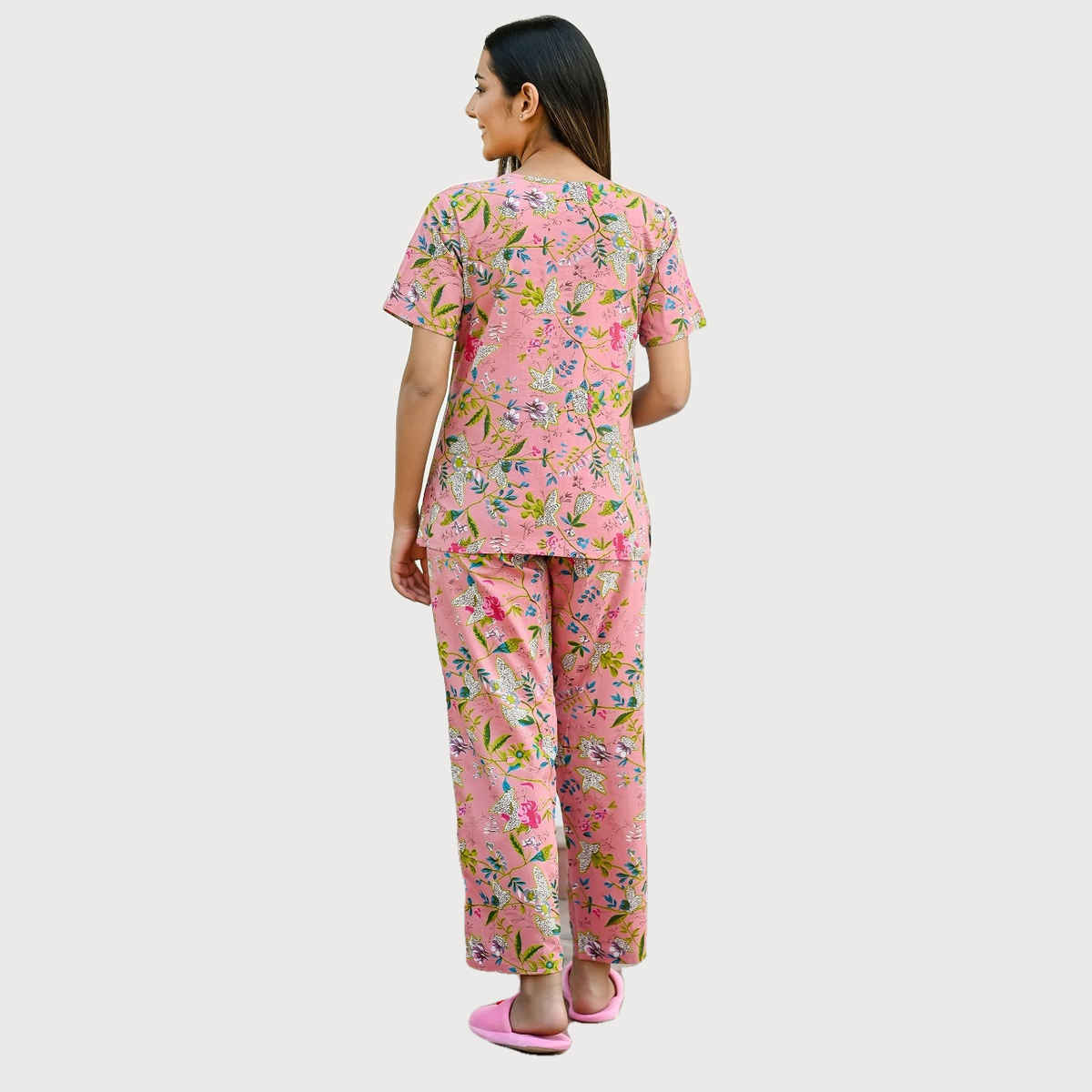 Sanskrutihomes Women Rose Pure Cotton Floral Print Pyjama | Set S