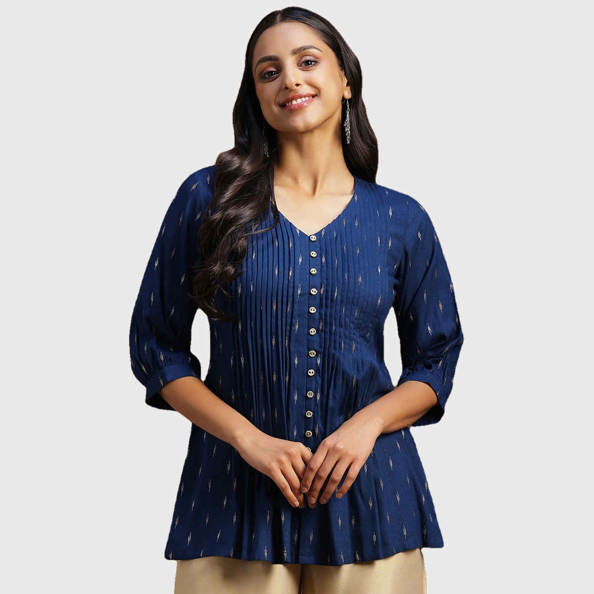 Libas Women's Woven Design Cotton Blend A-line Kurti | 29134 29134 | Blue - S