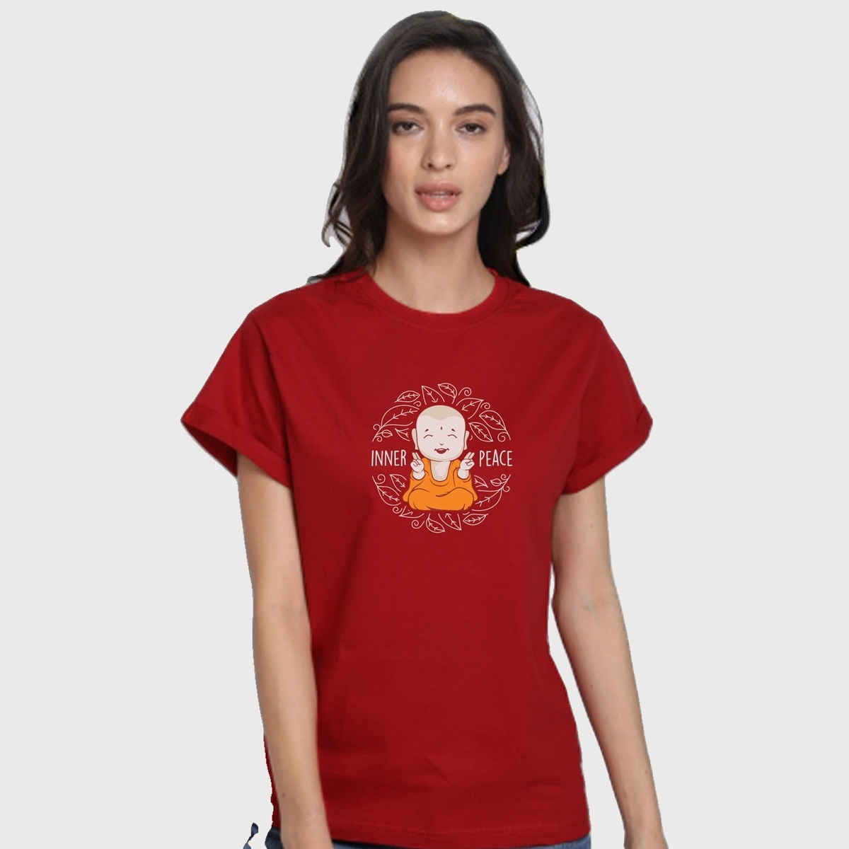 Bewakoof Women's Inner Peace Graphic Printed Boyfriend T-shirt | Red - L