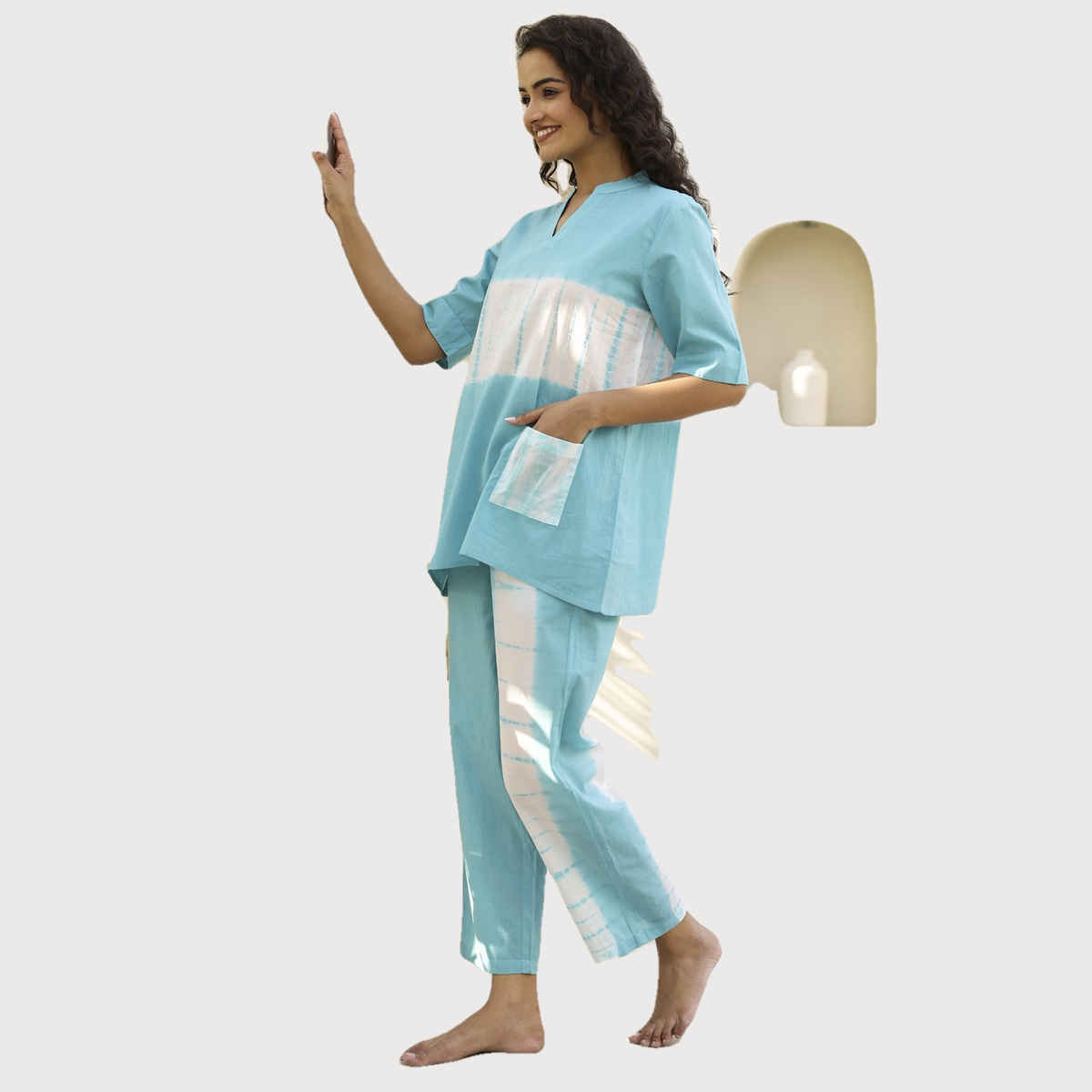 Sanskrutihomes Blue Tie and Dyed Pure Cotton Night Suit | XL