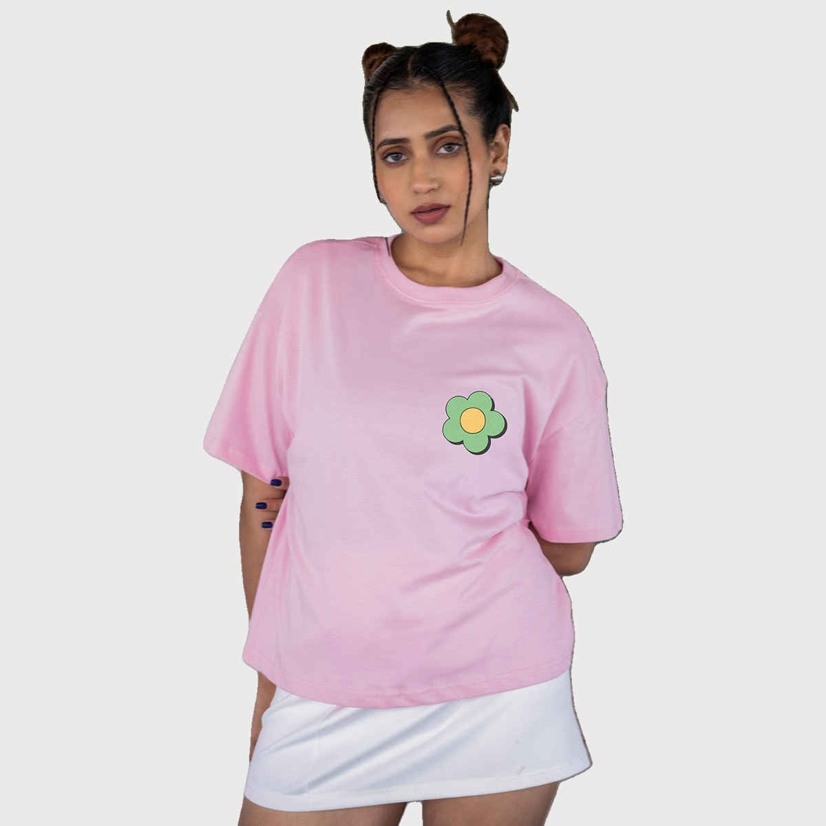 Bonorganik Women's Generic Oversize Front And Back Print T-Shirt | Bon12132 | Pink | M