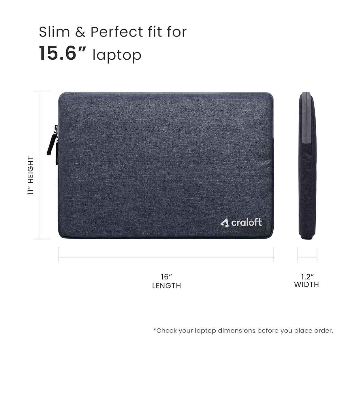 Craloft 15-15.6 Inch Laptop Sleeve Cover Bag with Charger Pouch for MacBook/Dell/HP-Office & Travel