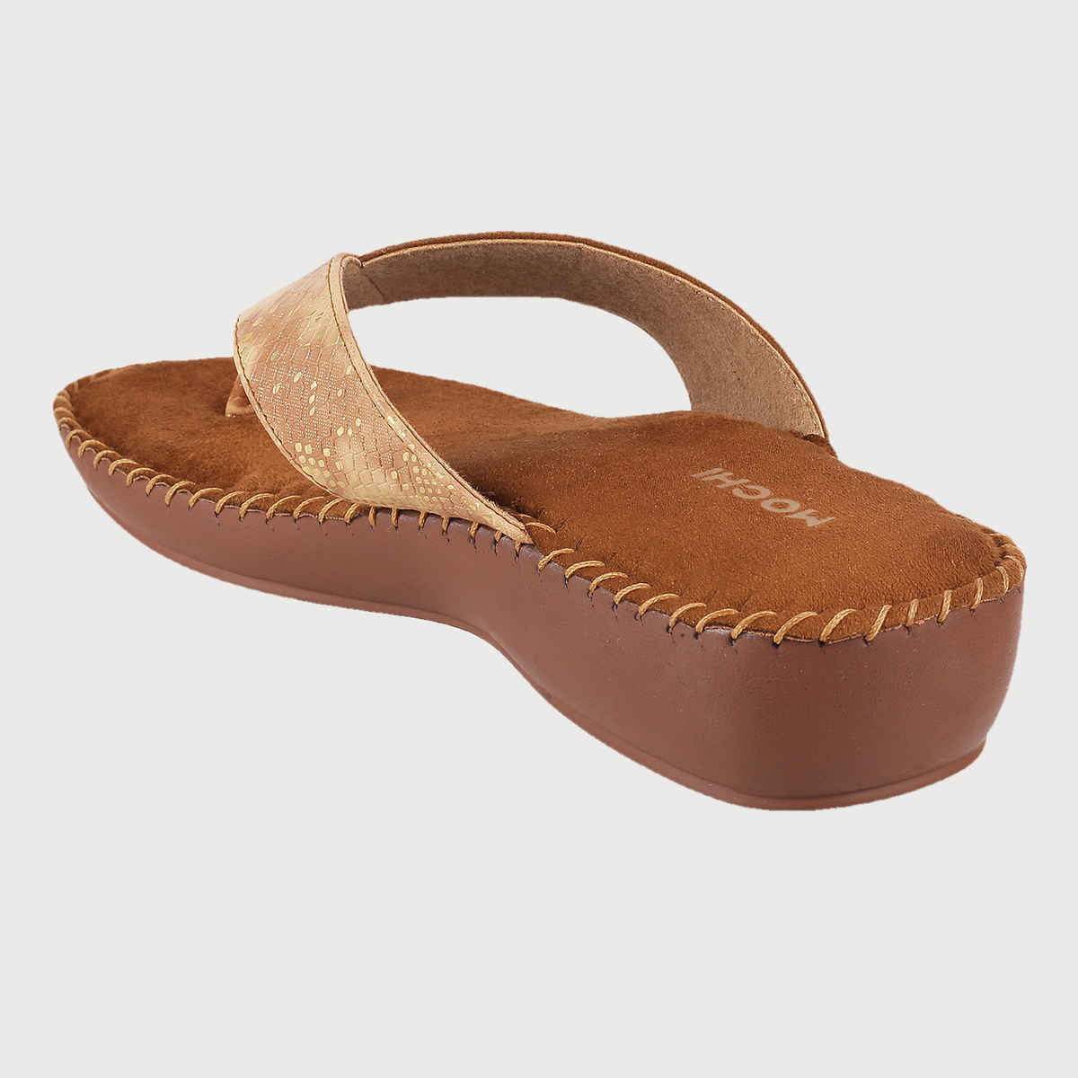 Mochi Women Antique Gold Color Heel Slip On Ethnic | Size UK 6 | 44-1675