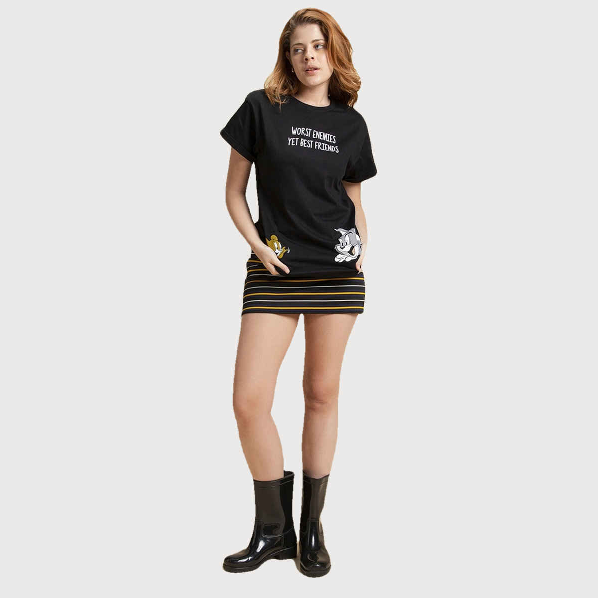 Bewakoof Women's Worst Enemies Boyfriend T-shirt | Black - M
