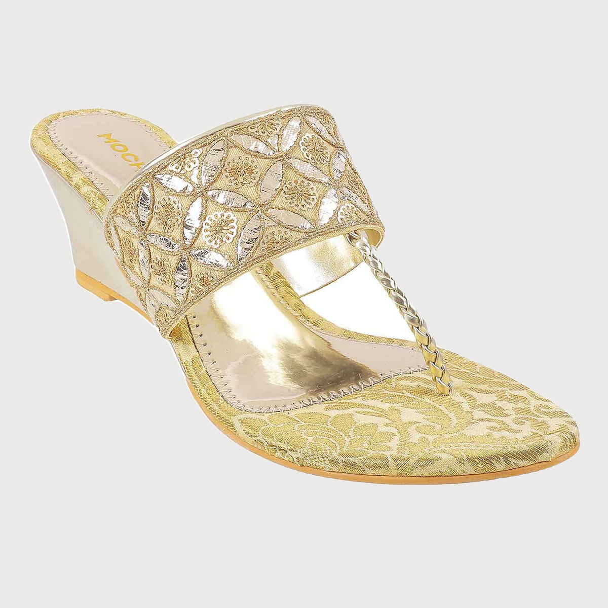 Mochi Women Gold Color Heel Slip On Ethnic Size UK 8 (35-4720)