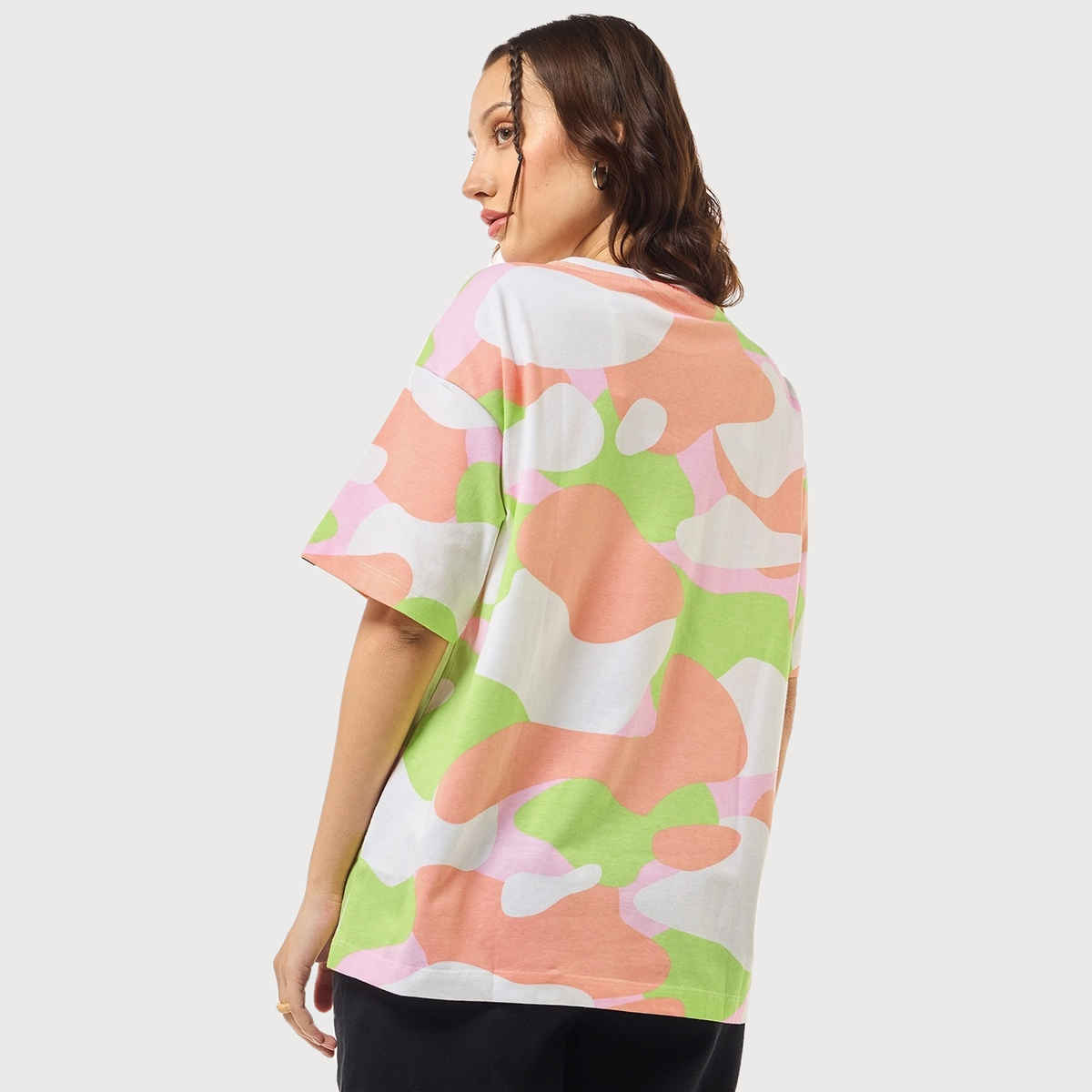 Bewakoof Women's Camouflage Printed Oversized T-shirt | Multicolour - L