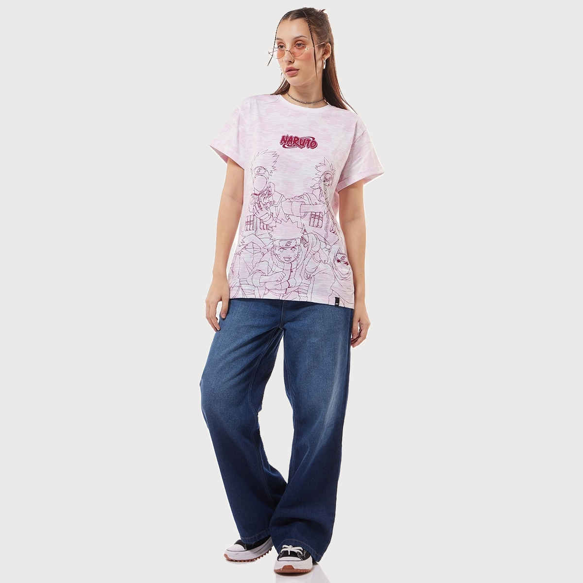 Bewakoof Women's Naruto Graphic Printed Boyfriend T-shirt | White & Pink - S