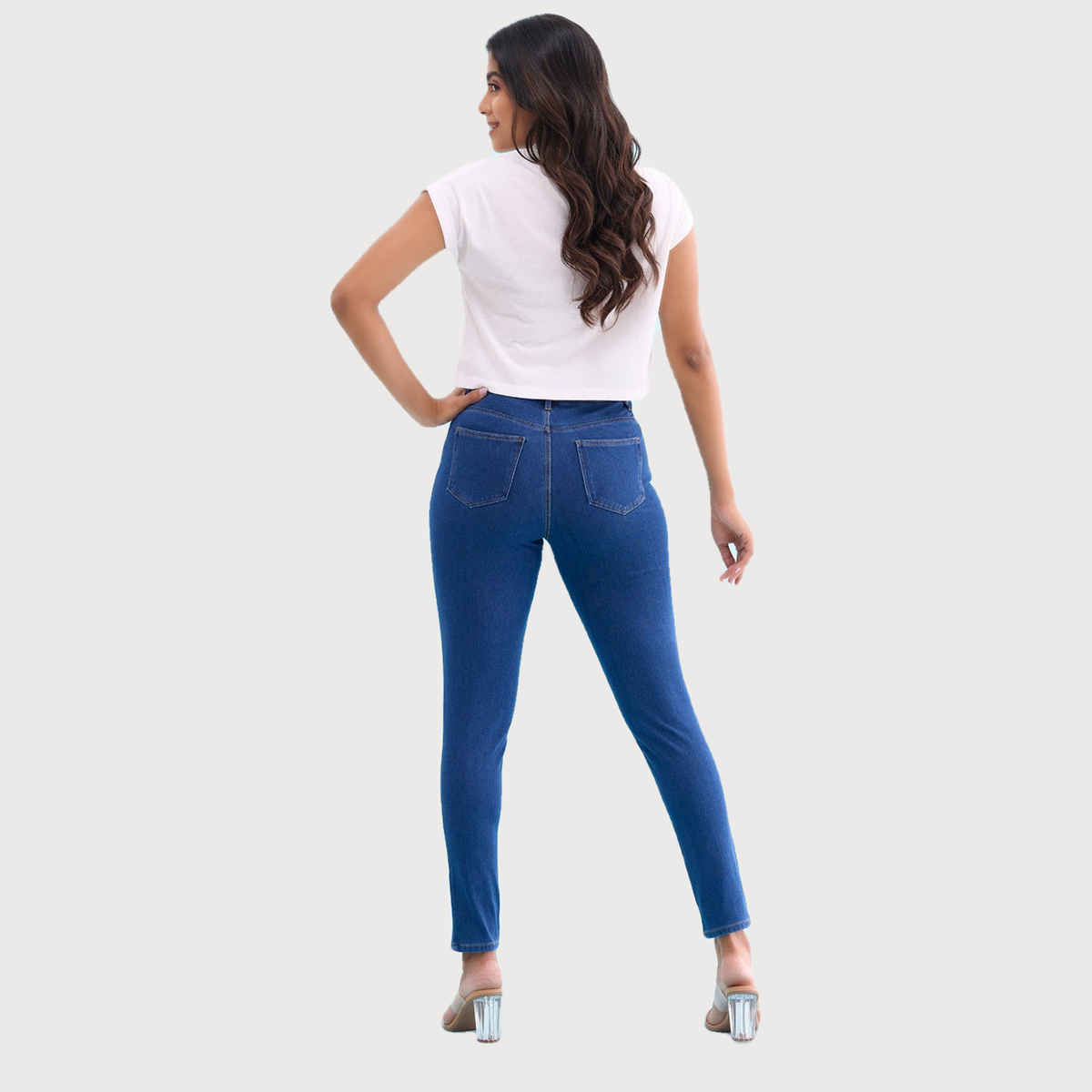 Go Colors Women's Solid Denim Jeggings | LJ03 | Blue - M
