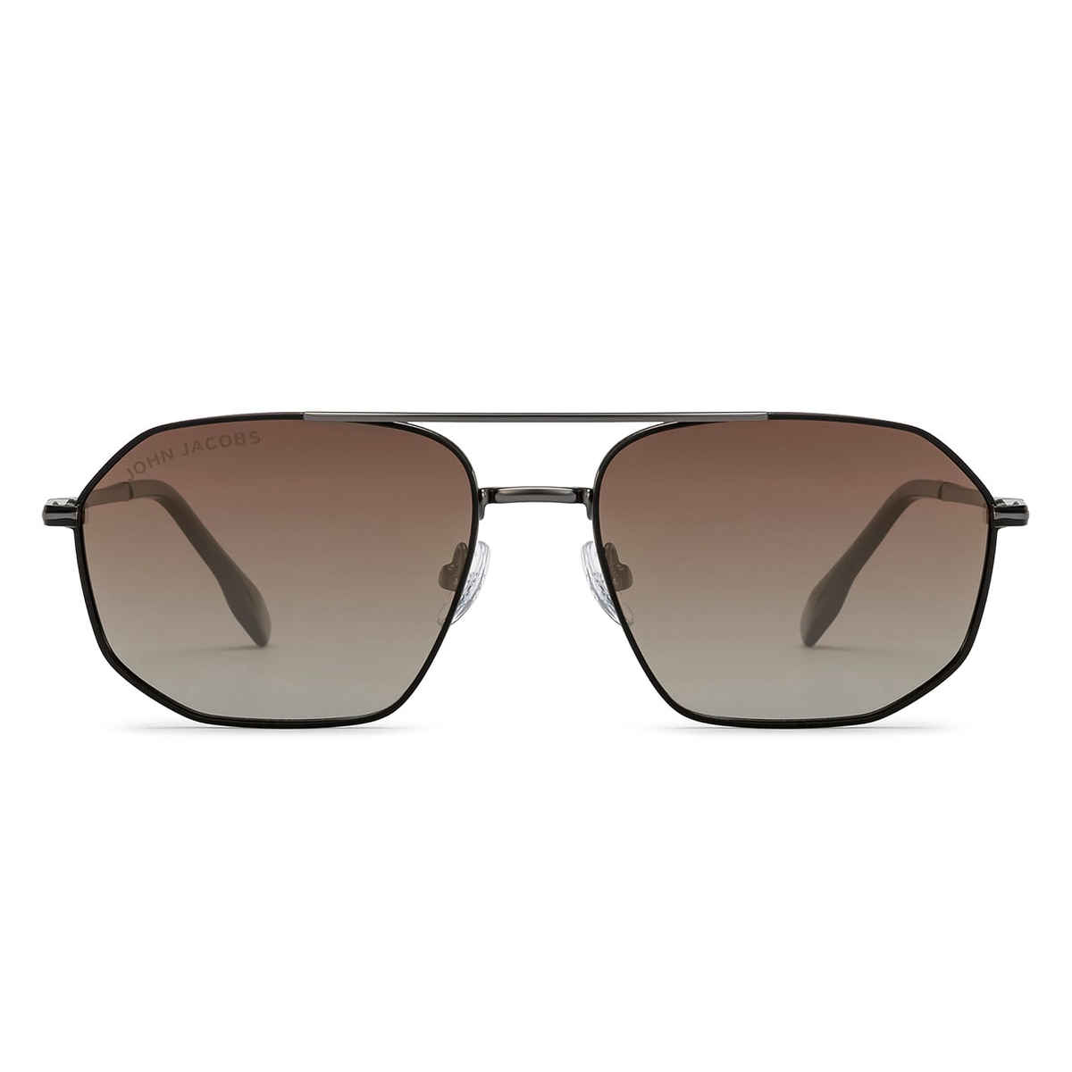 John Jacobs By Lenskart Unisex Solid Metal Rectangular Sunglasses | Gunmetal Brown - Extra Wide