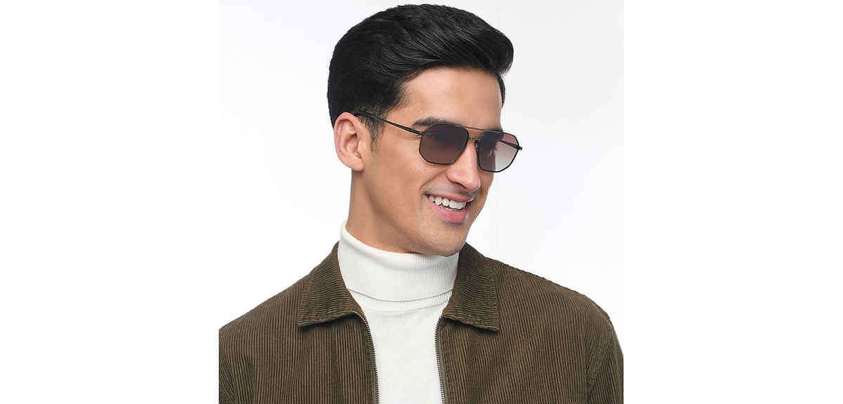 John Jacobs By Lenskart Unisex Solid Metal Rectangular Sunglasses | Gunmetal Brown - Extra Wide