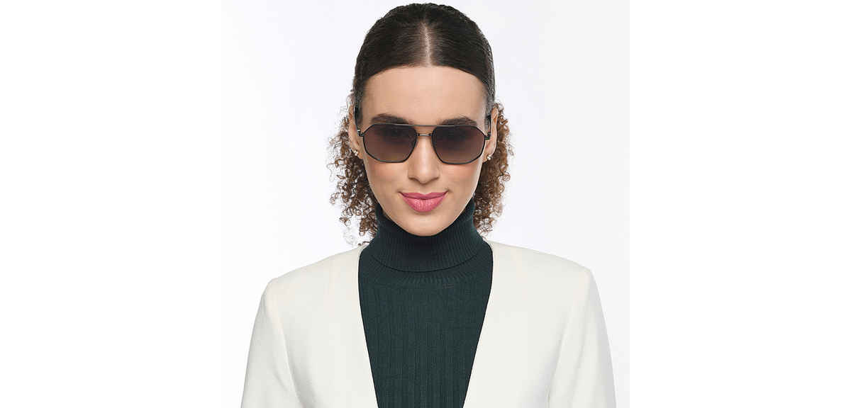 John Jacobs By Lenskart Unisex Solid Metal Rectangular Sunglasses | Gunmetal Brown - Extra Wide