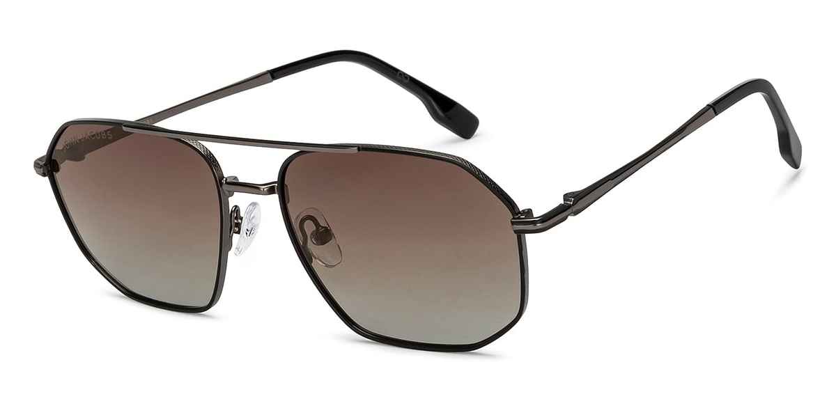John Jacobs By Lenskart Unisex Solid Metal Rectangular Sunglasses | Gunmetal Brown - Extra Wide