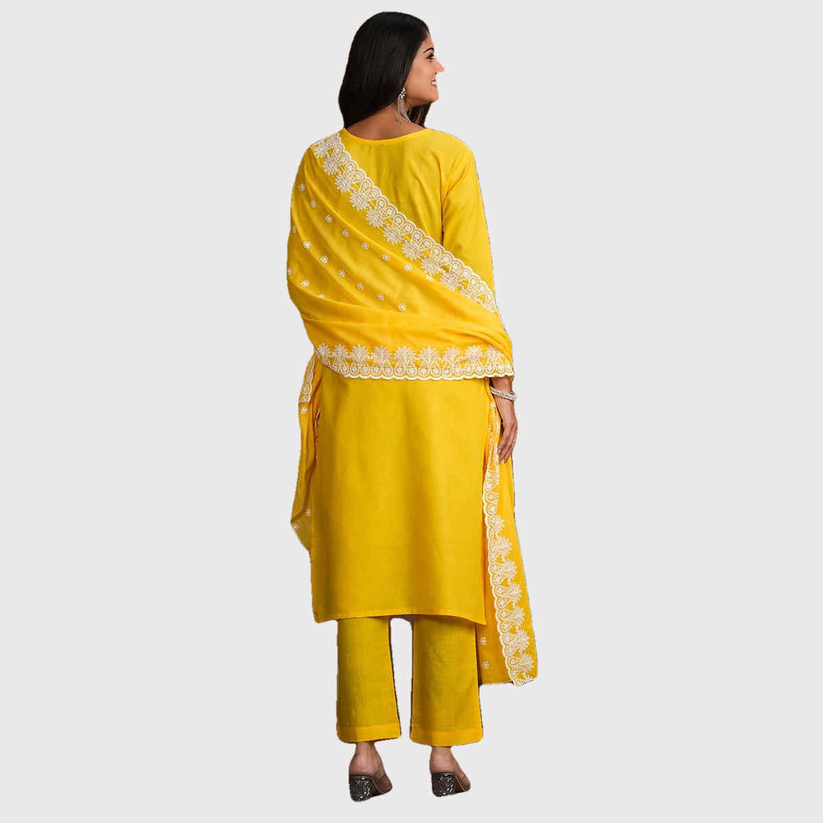 Ishin Women's Kurta Set with Dupatta | Yellow - L
