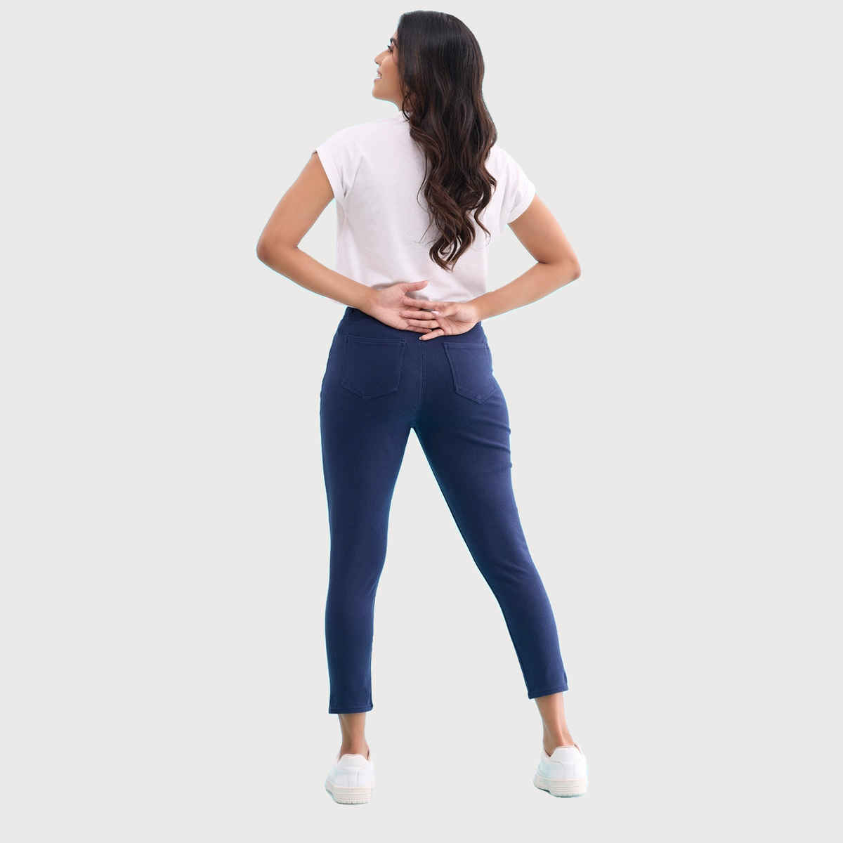 Go Colors Women's Solid Mid Rise Cropped Jeggings | LJC3 | Navy - S