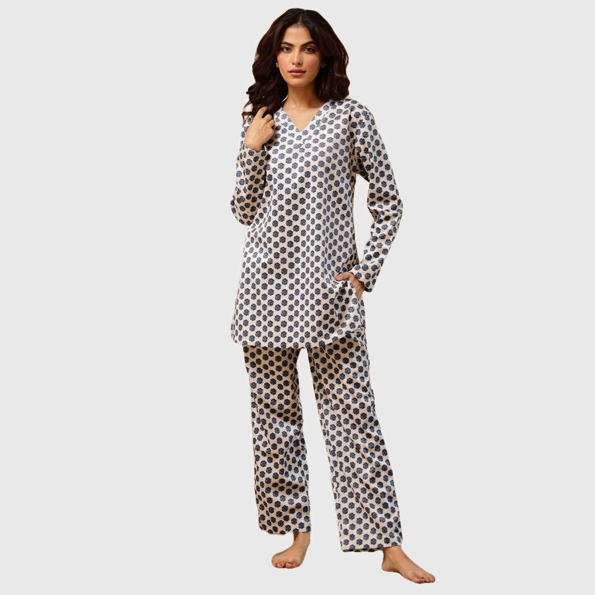 Sanskrutihomes Women Floral Printed White Night Suit SE-NSP-760 | M