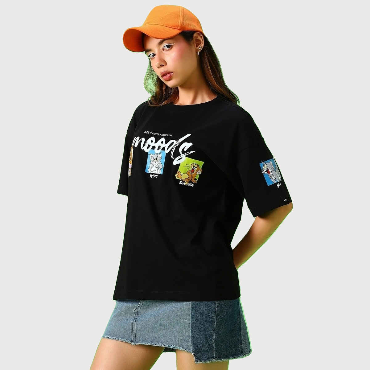 Bewakoof Women's Friends & Feelings T&J Graphic Printed Oversized T-shirt | Black - M