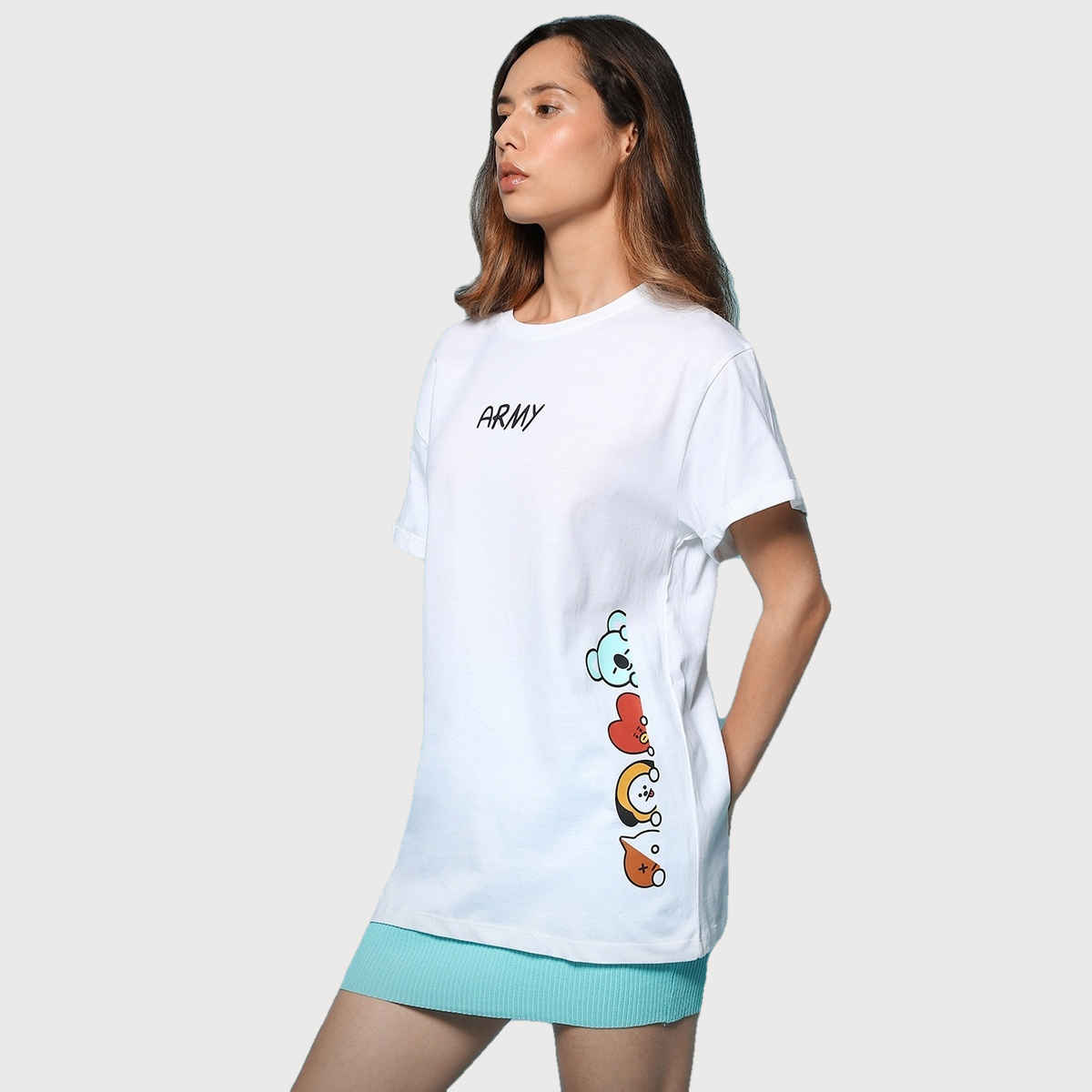 Bewakoof Women's Peeking Army Graphic Printed Boyfriend T-shirt | White | XL