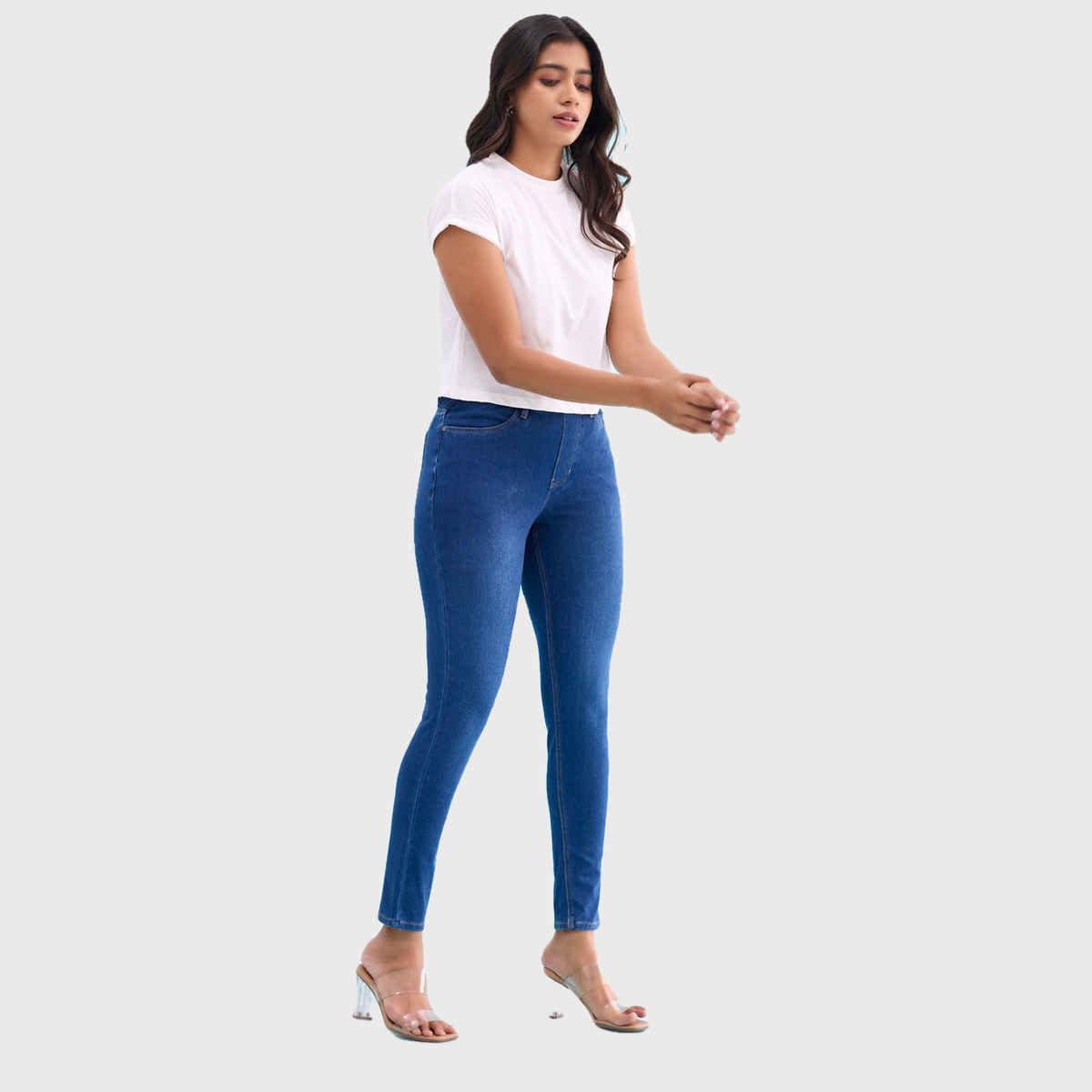 Go Colors Women's Solid Denim Jeggings | LJ03 | Blue - M