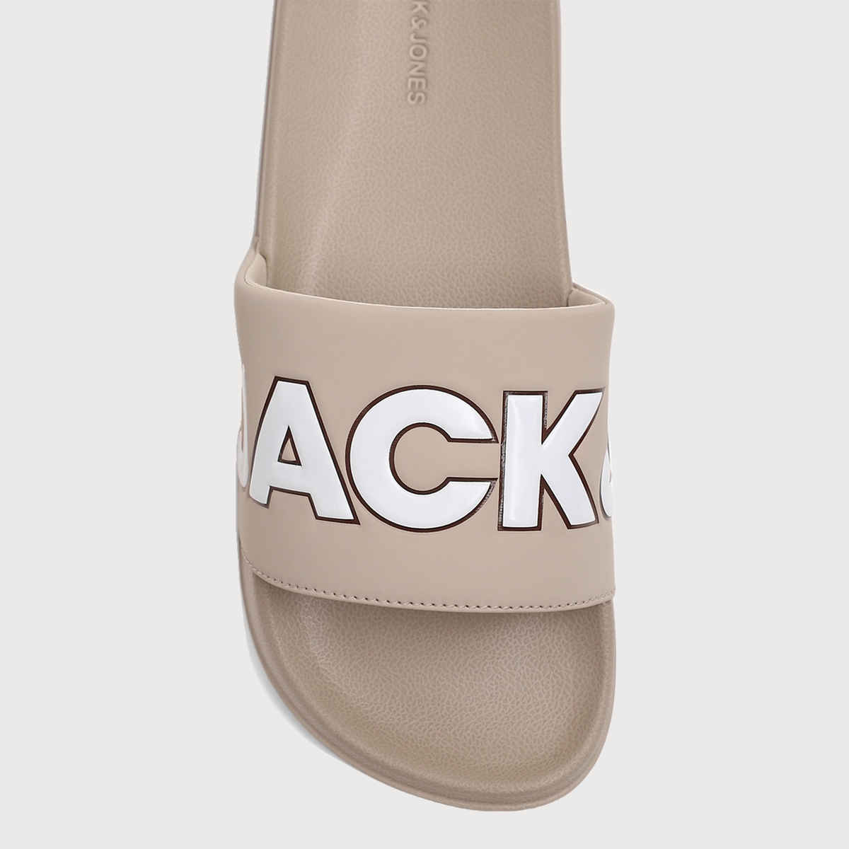 Jack & Jones Men's Outline Contrast Logo Pool Sliders | Beige - UK 6