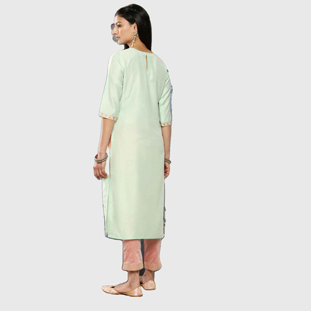 Libas Women's Green Yoke Design Silk Blend Straight Kurta | Green - XL