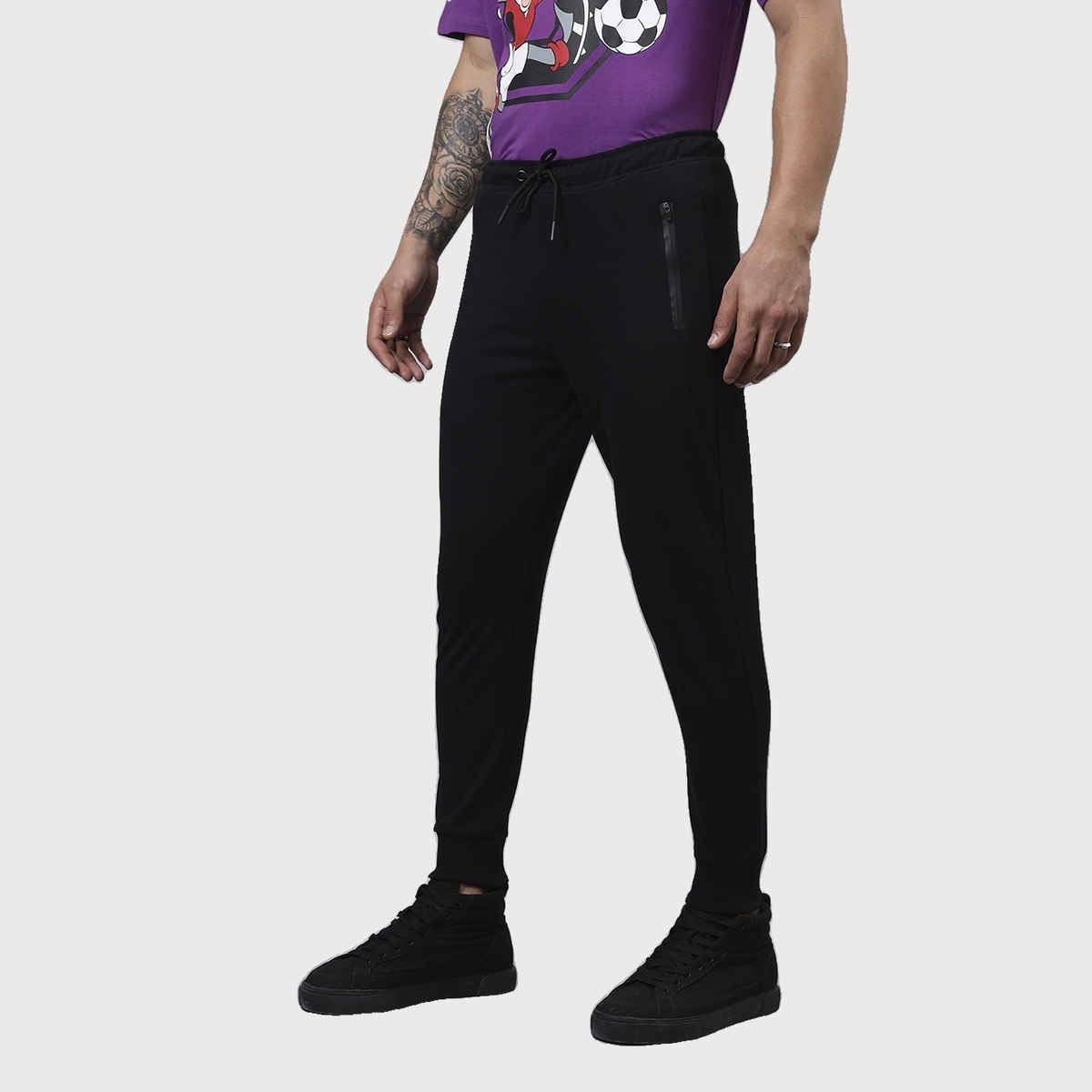 Bewakoof Men's Zipper Casual Joggers | Black | M