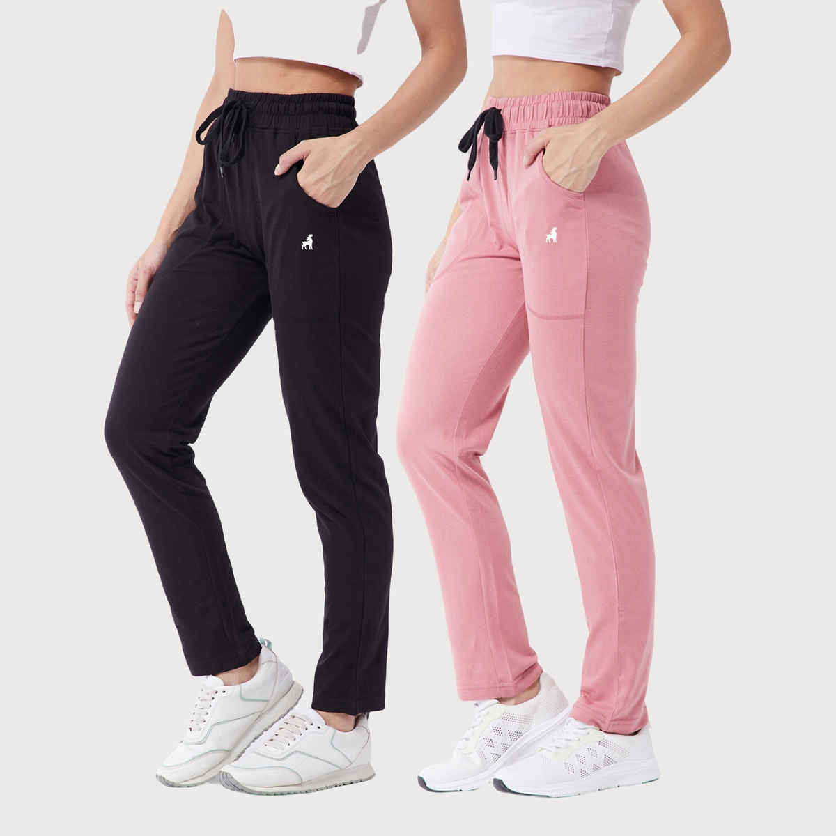 Modeve Women's Cotton Blend Solid Track Pant for Summer | Rose Pink and Black | XL