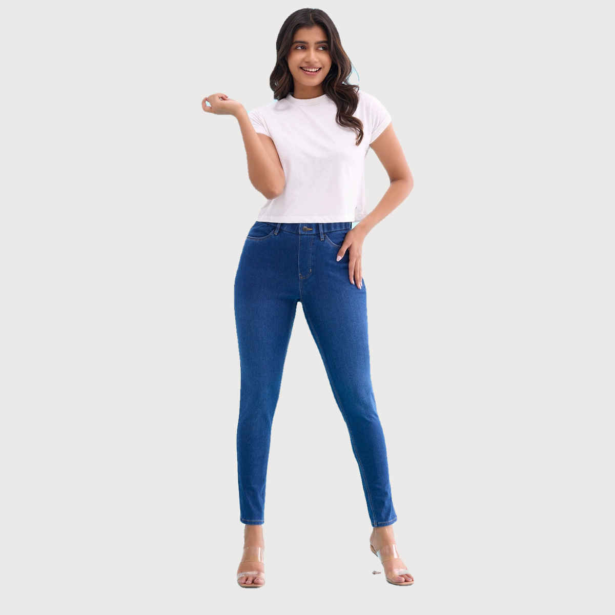Go Colors Women's Solid Denim Jeggings | LJ03 | Blue - M