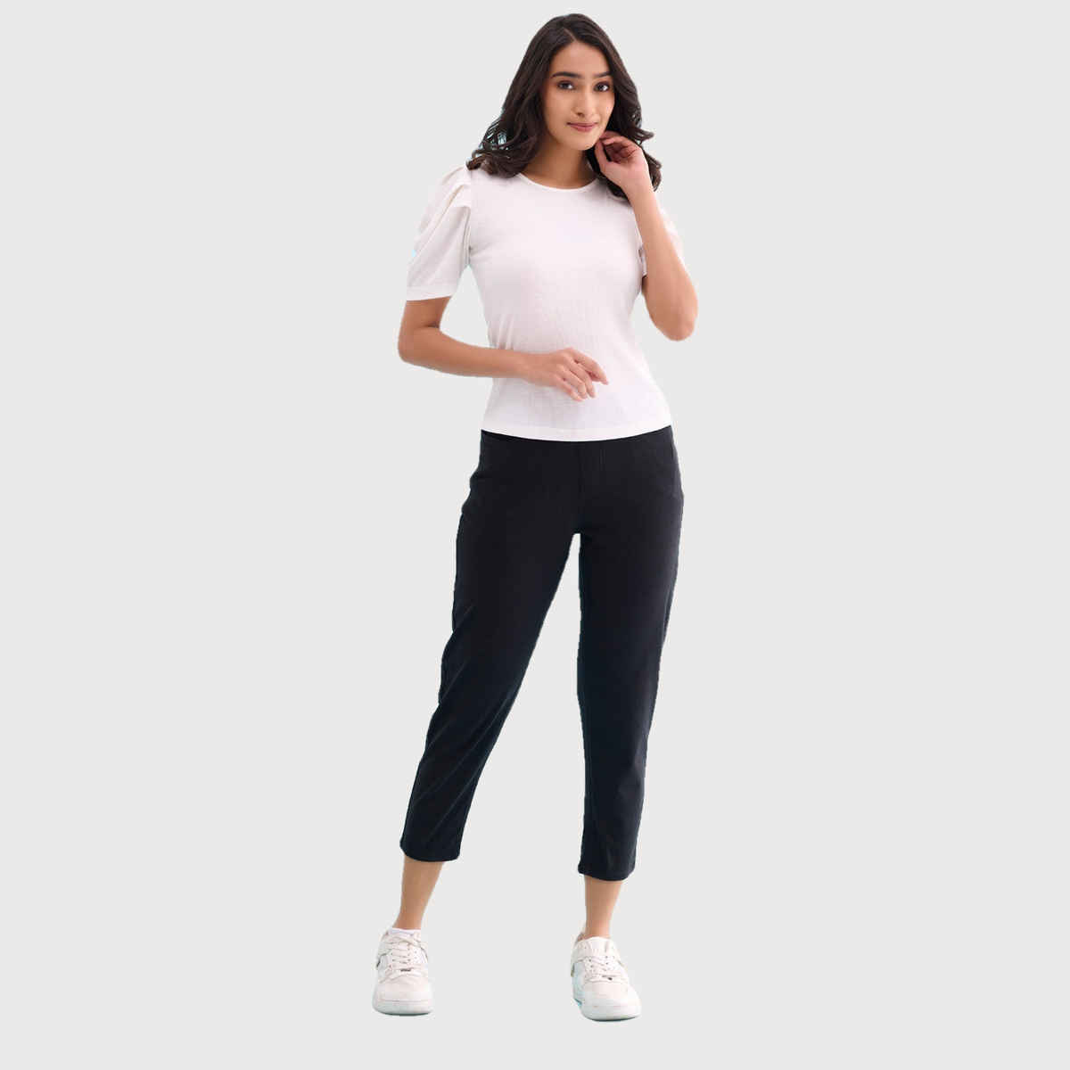 Go Colors Women's Solid Mid Rise Cropped Jeggings | LJC3 | Black - M