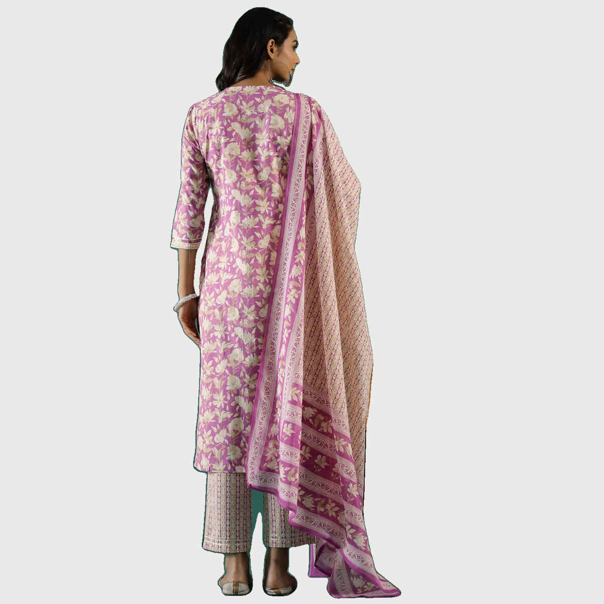 Rangdeep Floral Printed Sequinned Pure Cotton A Line Kurta with Trousers & Dupatta for Women | M
