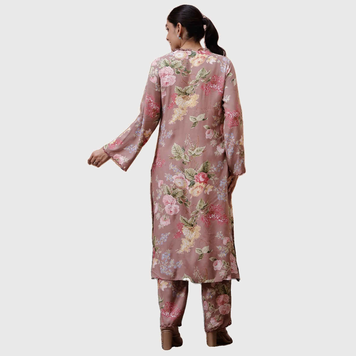 Rangdeep Floral Printed Kurta With Trousers for Women s | Grey | M