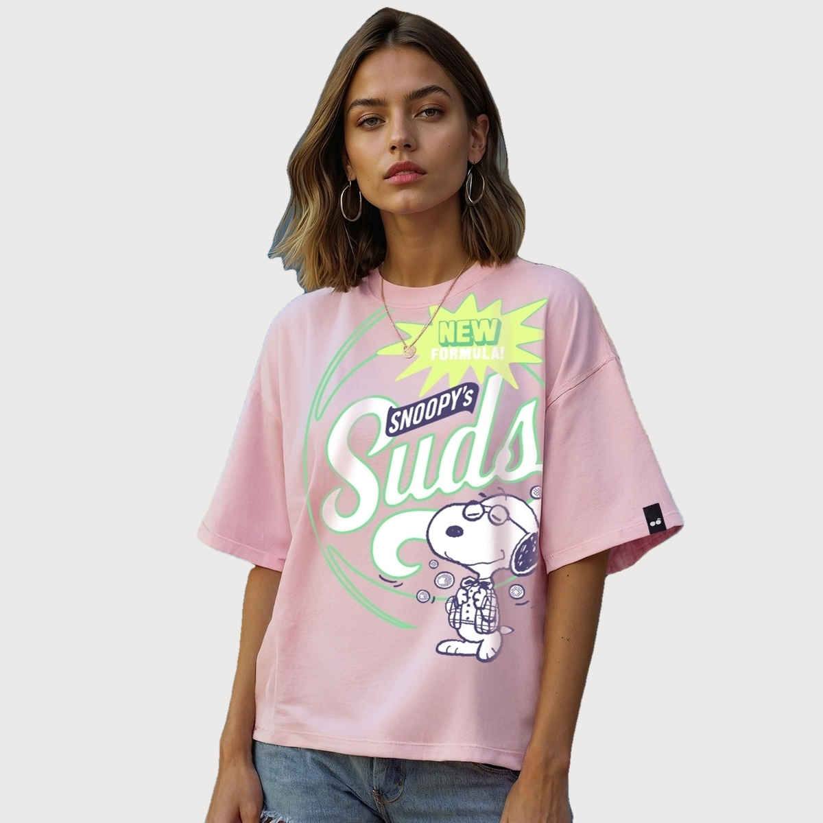 Bewakoof Women's Peanuts Suds Graphic Printed Oversized T-shirt | Pink - XL