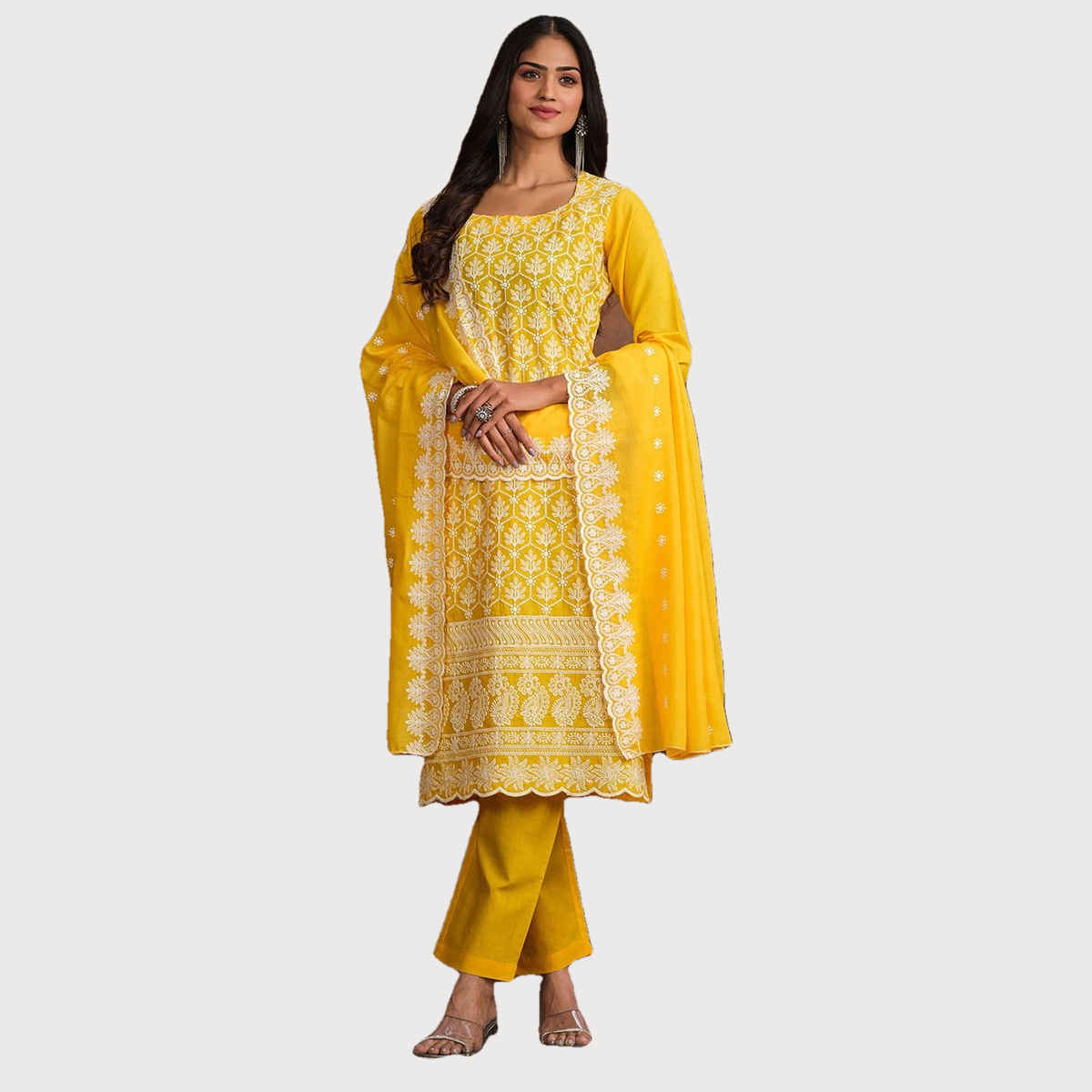 Ishin Women's Kurta Set with Dupatta | Yellow - L
