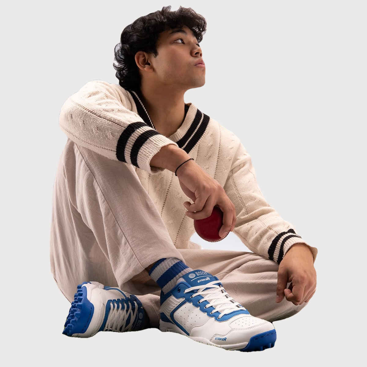 Bacca Bucci Men's STRIKER Cricket Shoes Unleash Precision | Blue and White UK - 8